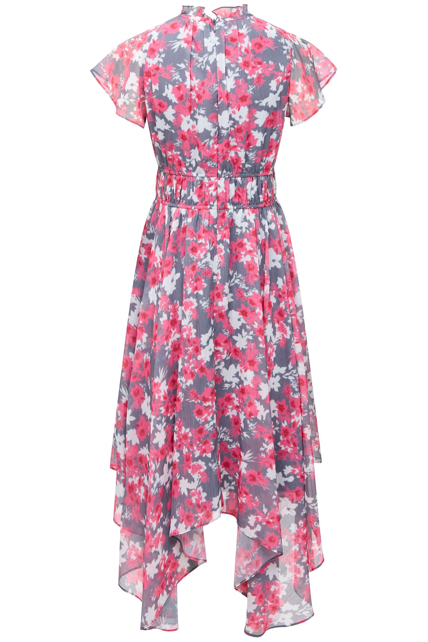 ARLA GATHERED FLOWING DRESS GRAPHITE/RASP SORBET 2