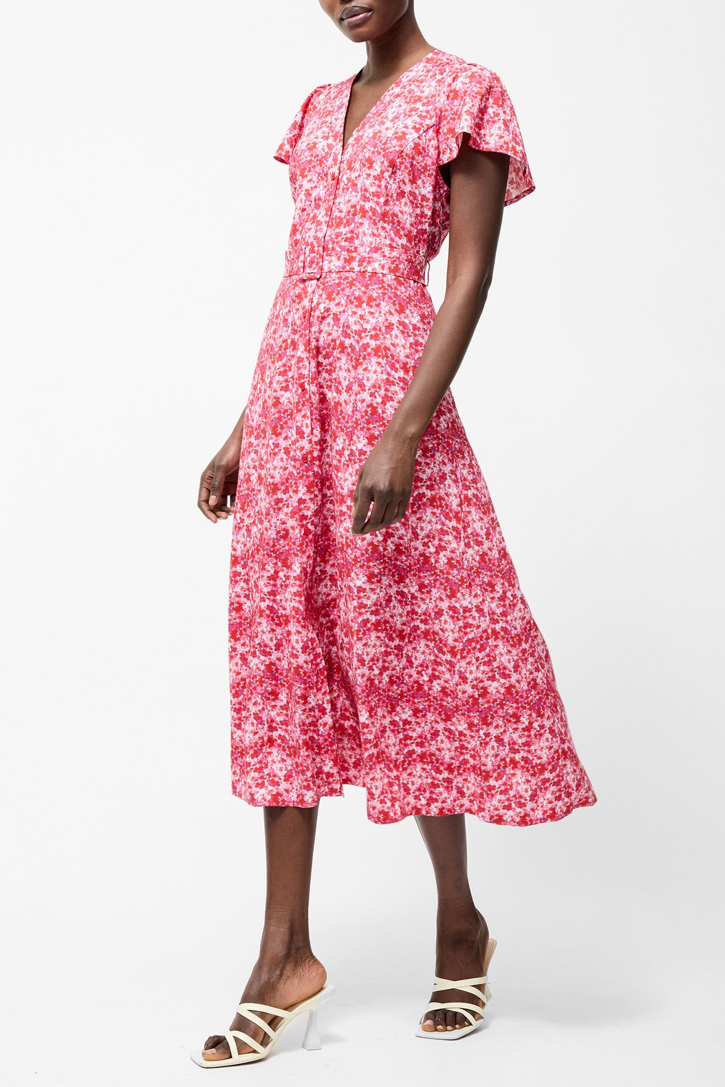 CASS BELTED MIDI DRESS RED MULTI 3