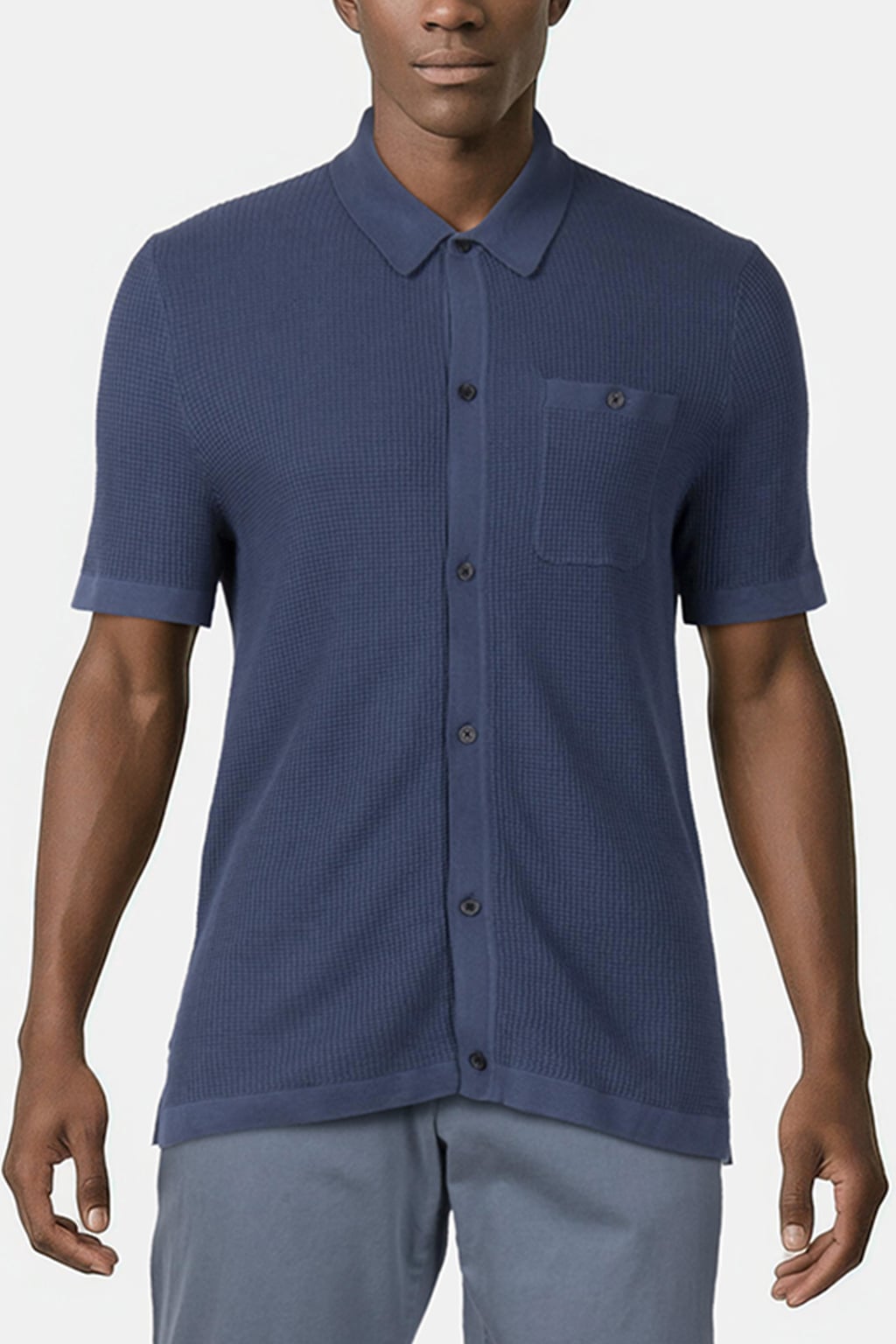 SS BUTTON FRONT CHEST POCKET SWEATER DARK OBSIDIAN 1