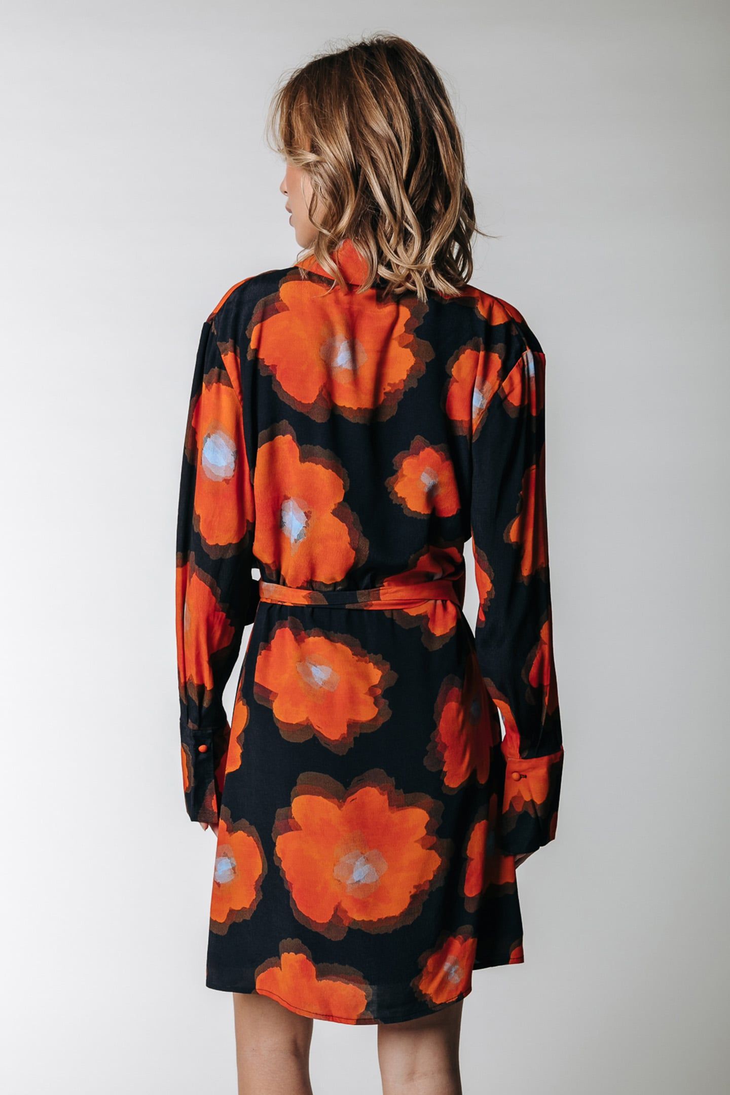 DORIN PAINTED FLOWER MINI WRAP DRESS MANDARIN ORANGE 2