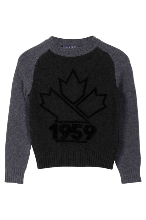 TRICOLORE PULLOVER WITH RAGLAN SLEEVES IN GREY 1
