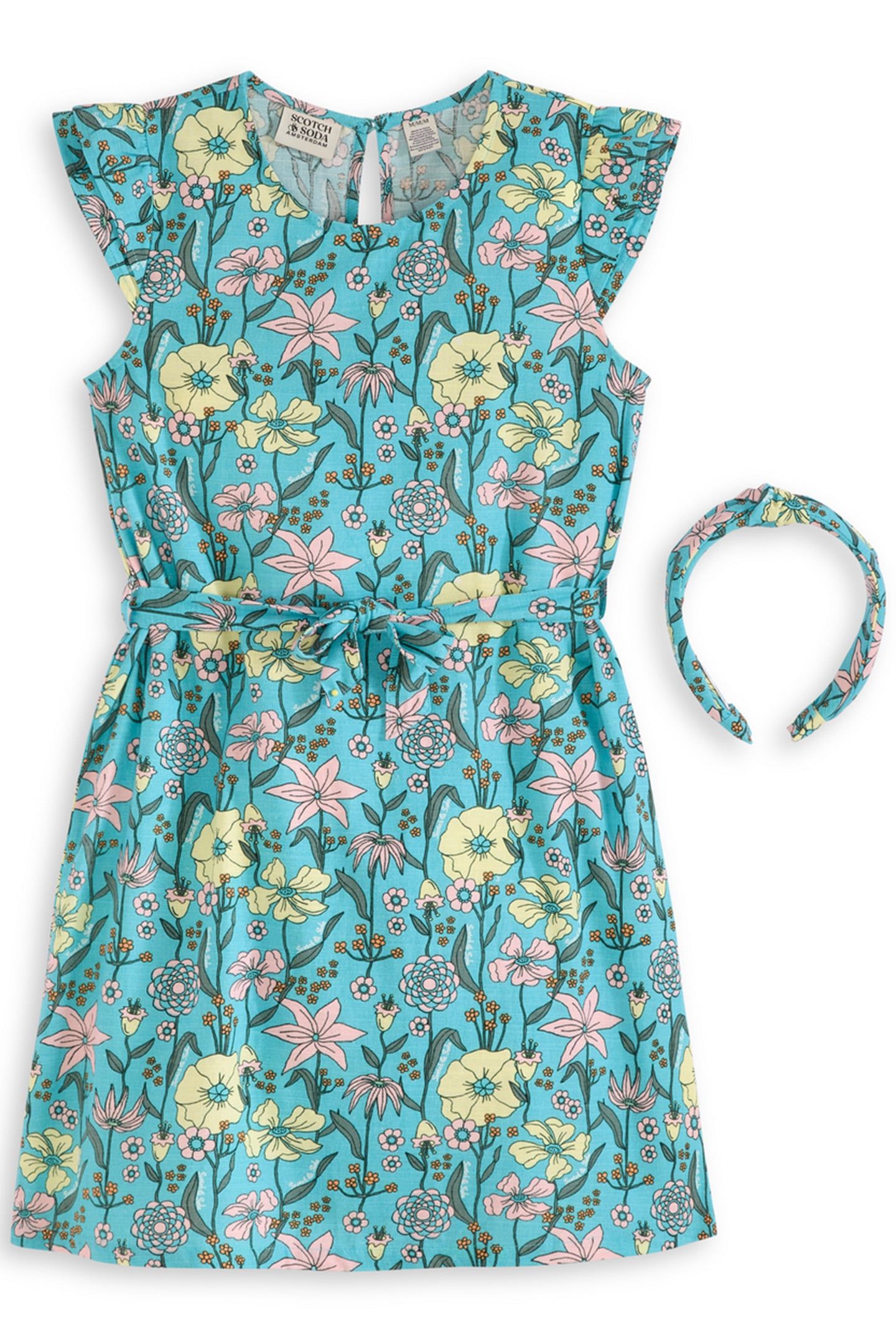 S&S BIG GIRLS 2PC DRESS & HEADBAND SET BLEACHED AQUA 1