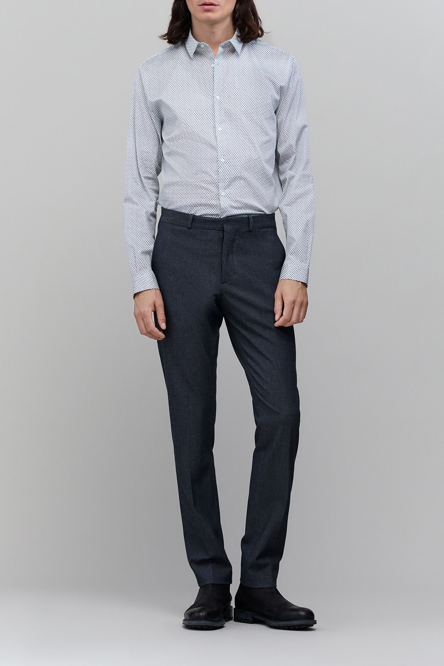 OFF-WHITE SLIM SHIRT WITH NAVY POLKA DOT PRINT 3