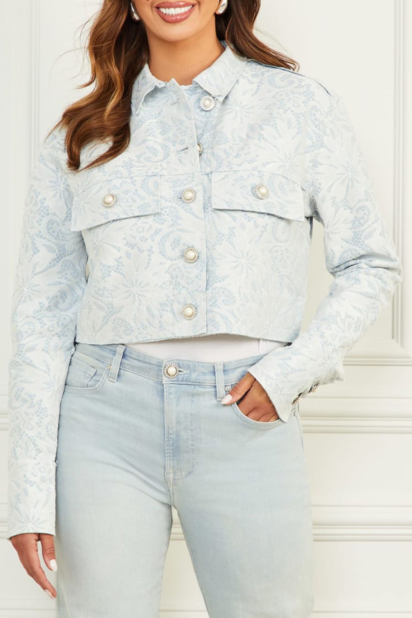 MARCIANO BY GUESS GLAM ROMANTICA JACKE LIGHT WASH DENIM LAC 1