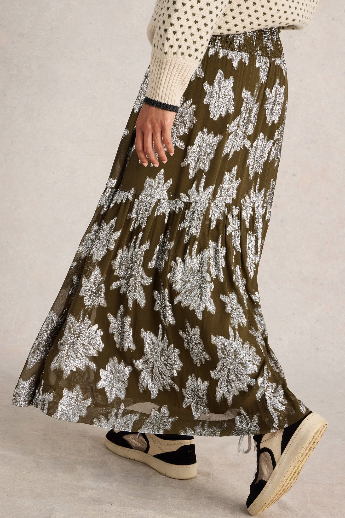 PHOEBE JACQUARD MAXI SKIRT GREEN MULTI 2