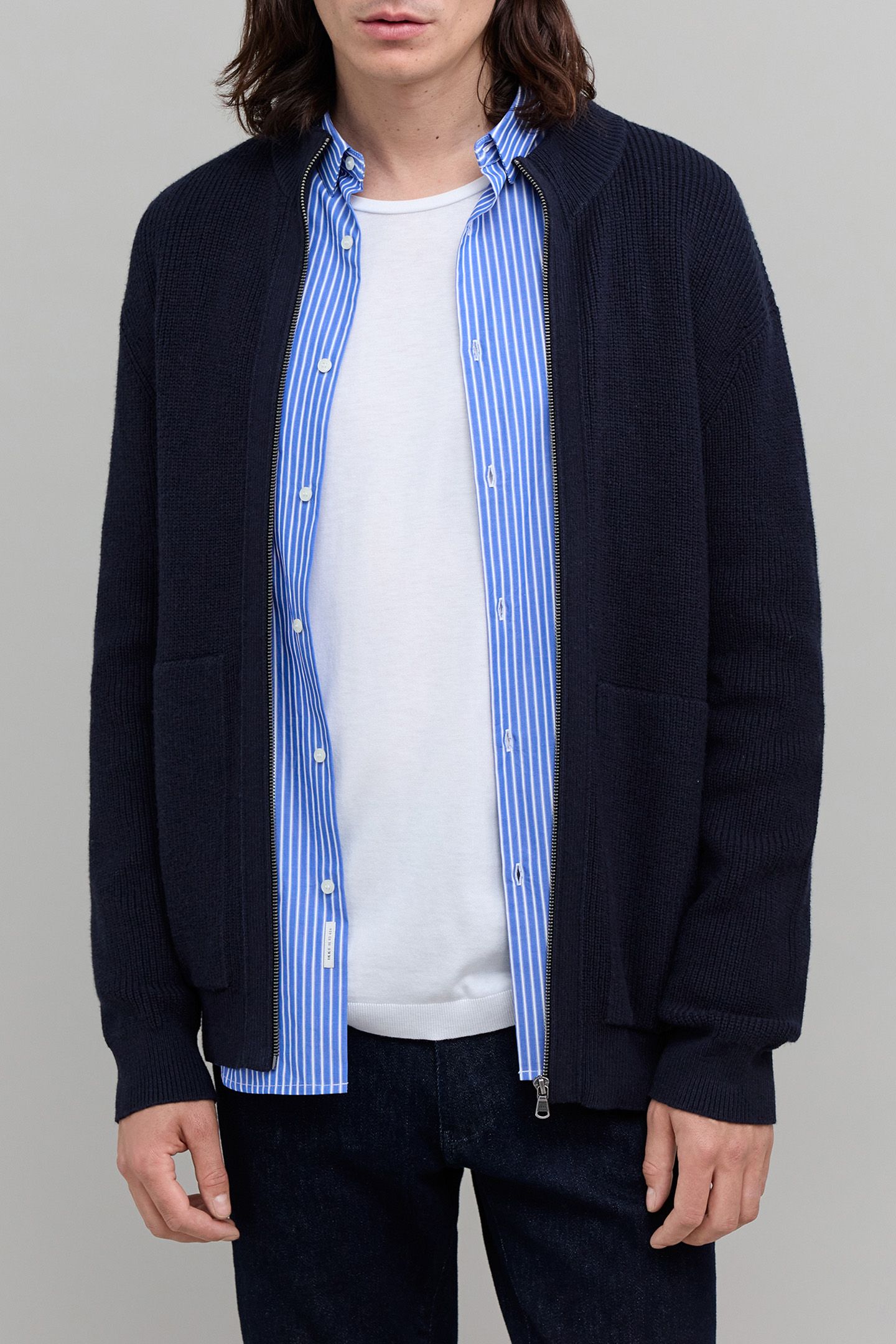 NAVY KNIT CARDIGAN WITH ZIP 1
