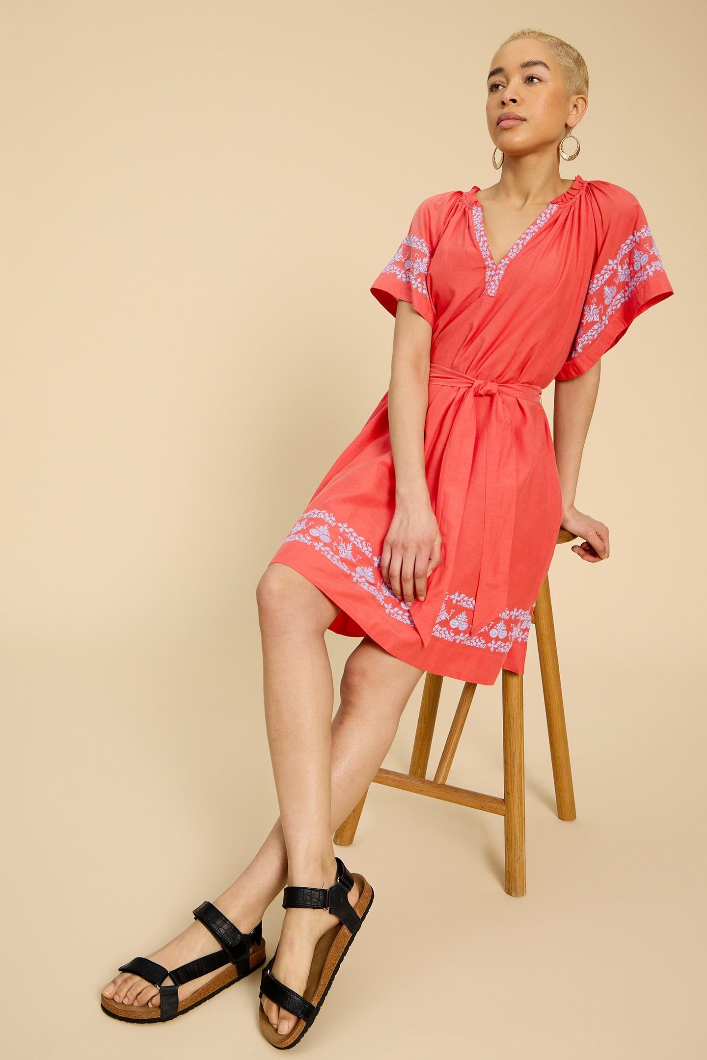 ANNA COTTON EMBROIDERED DRESS ORANGE MULTI 4