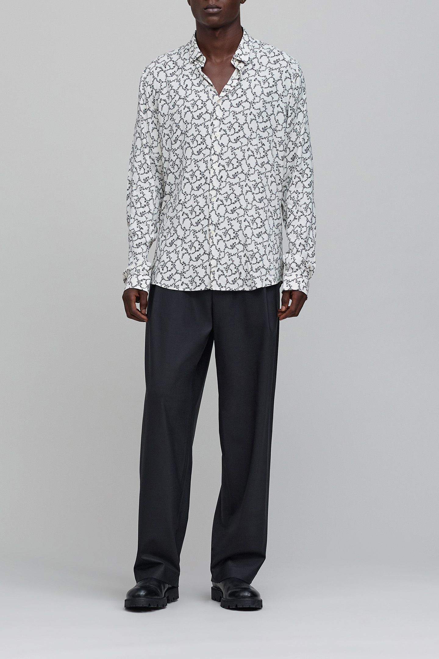 SLIM CHALK SHIRT WITH SKULL AND FLOWERS PRINT 3