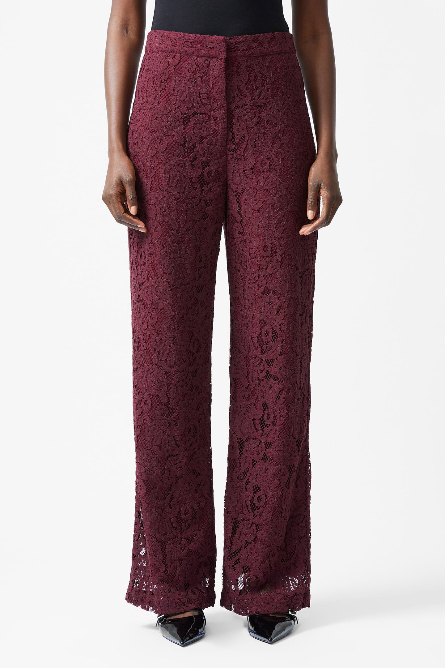 ASURA LACE FLARED TROUSER BURGUNDY RED 1