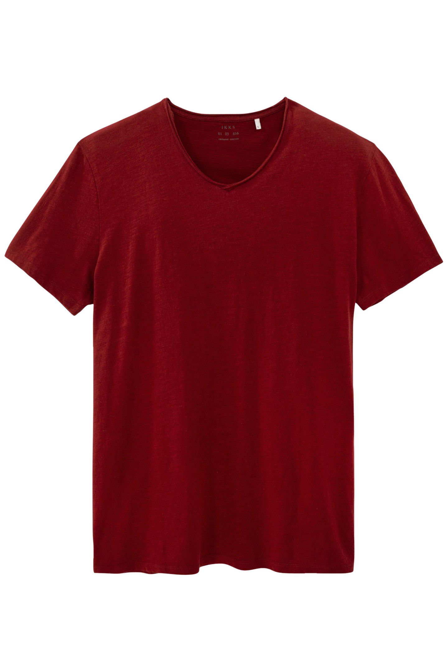 DARK RED ORGANIC COTTON ESSENTIAL V-NECK T-SHIRT 4