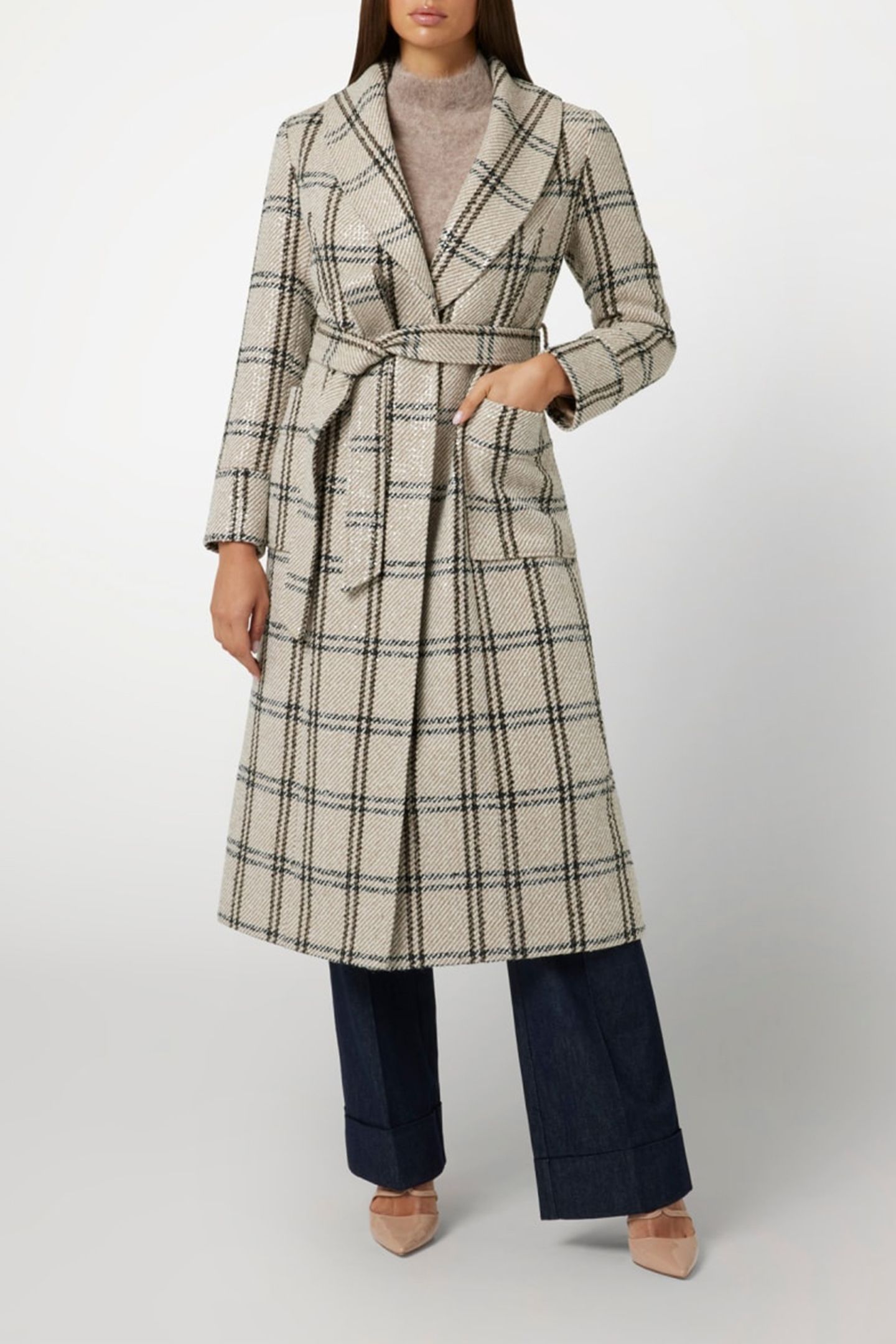 MARCIANO BY GUESS CHARLIZE PLAID COAT WHITE DENEUVE MULTI 2