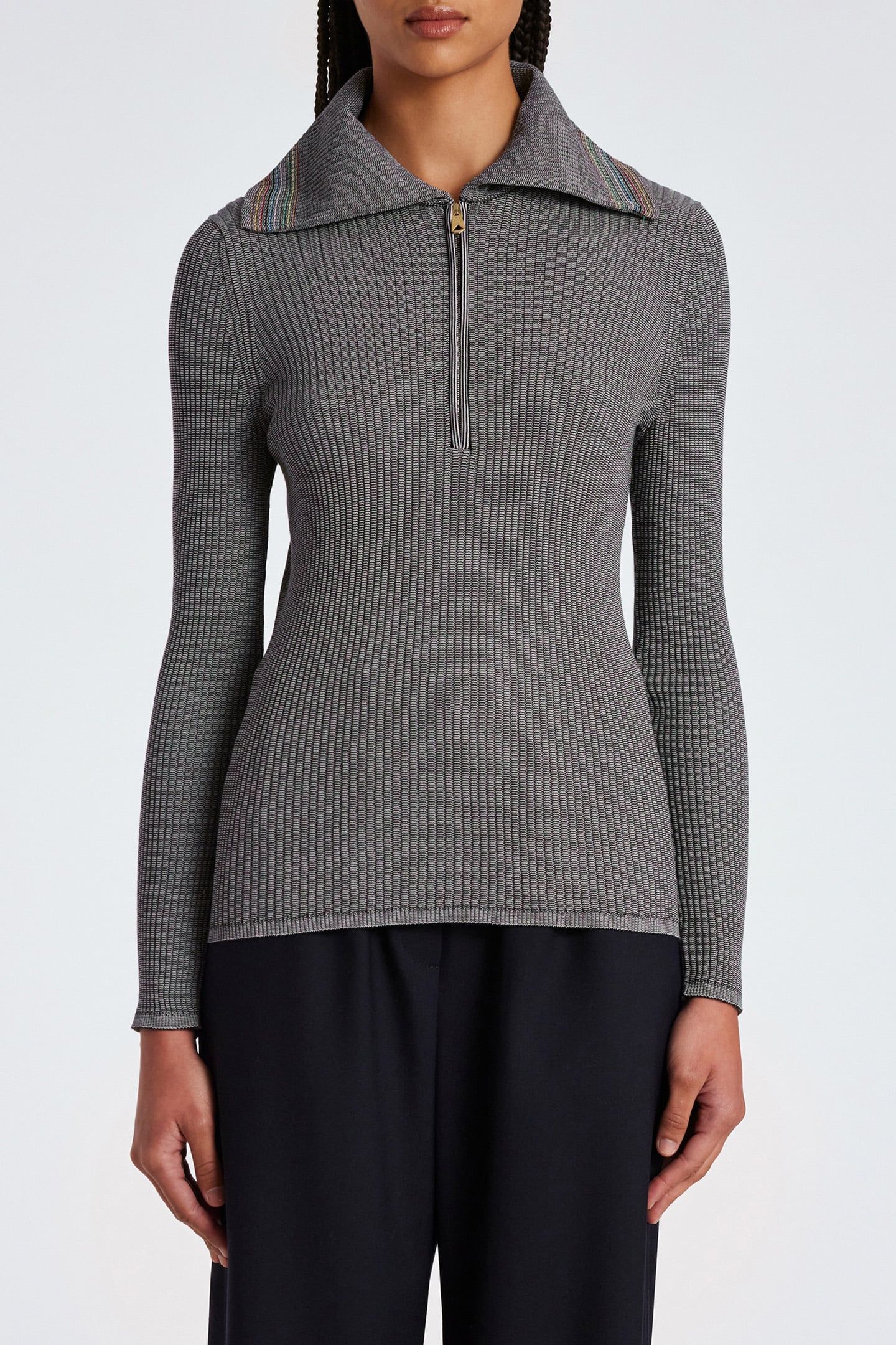 KNITTED SWEATER ZIP NECK BLACK 1