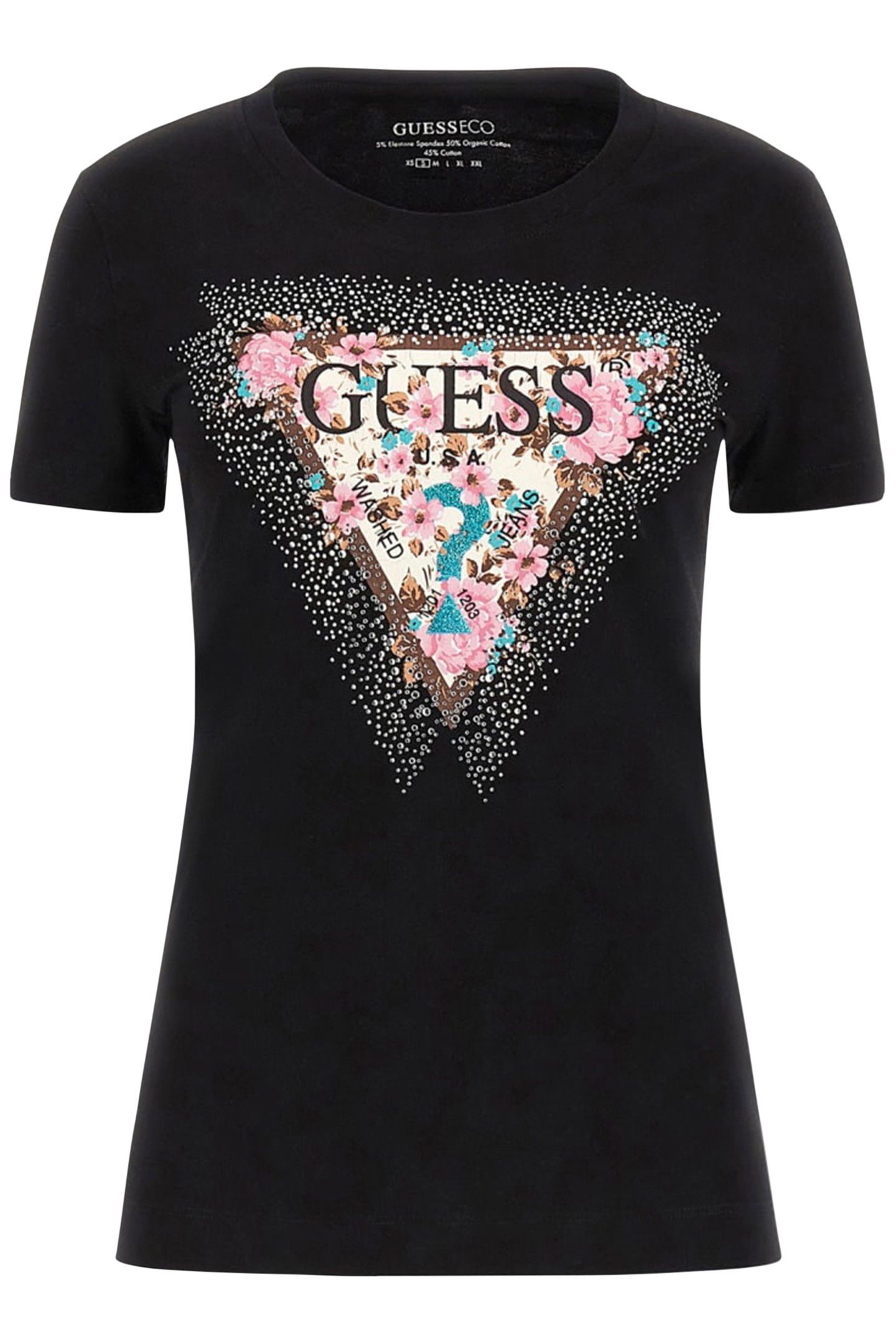GUESS ECO SS CN CHERRY FLOWER JET BLACK A996 | Online Outlet | Otrium