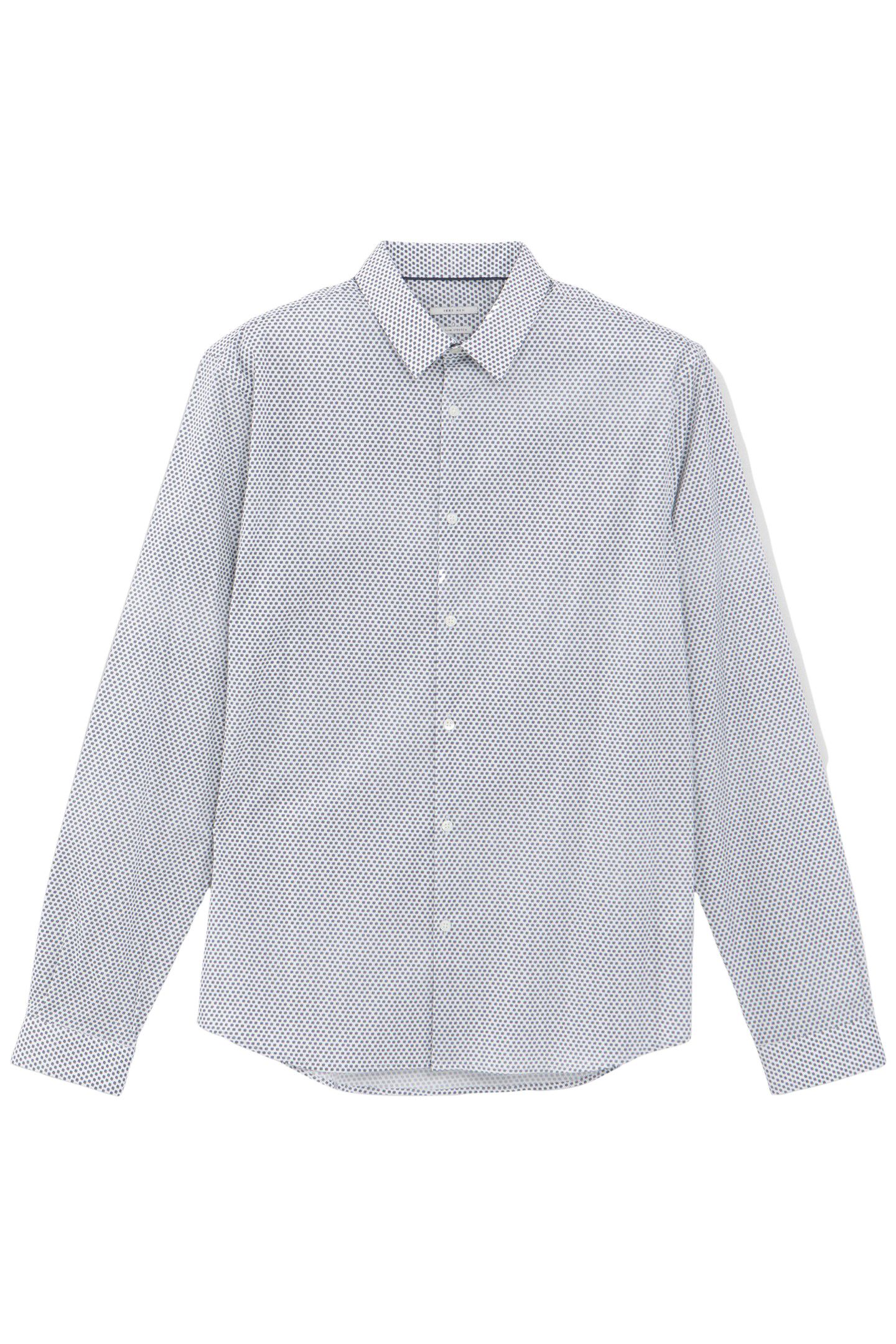 OFF-WHITE SLIM SHIRT WITH NAVY POLKA DOT PRINT 4