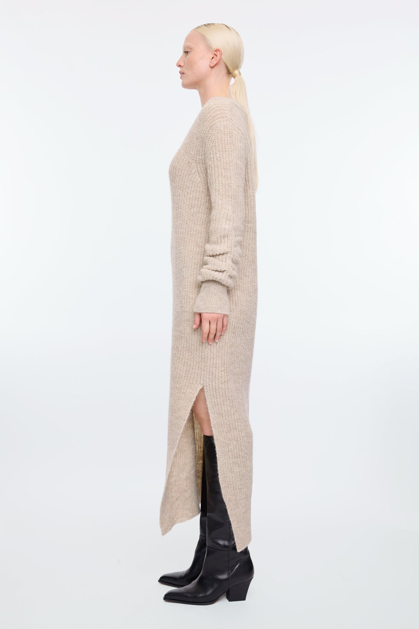 WOOL MAXI DRESS V-NECK BEIGE 4
