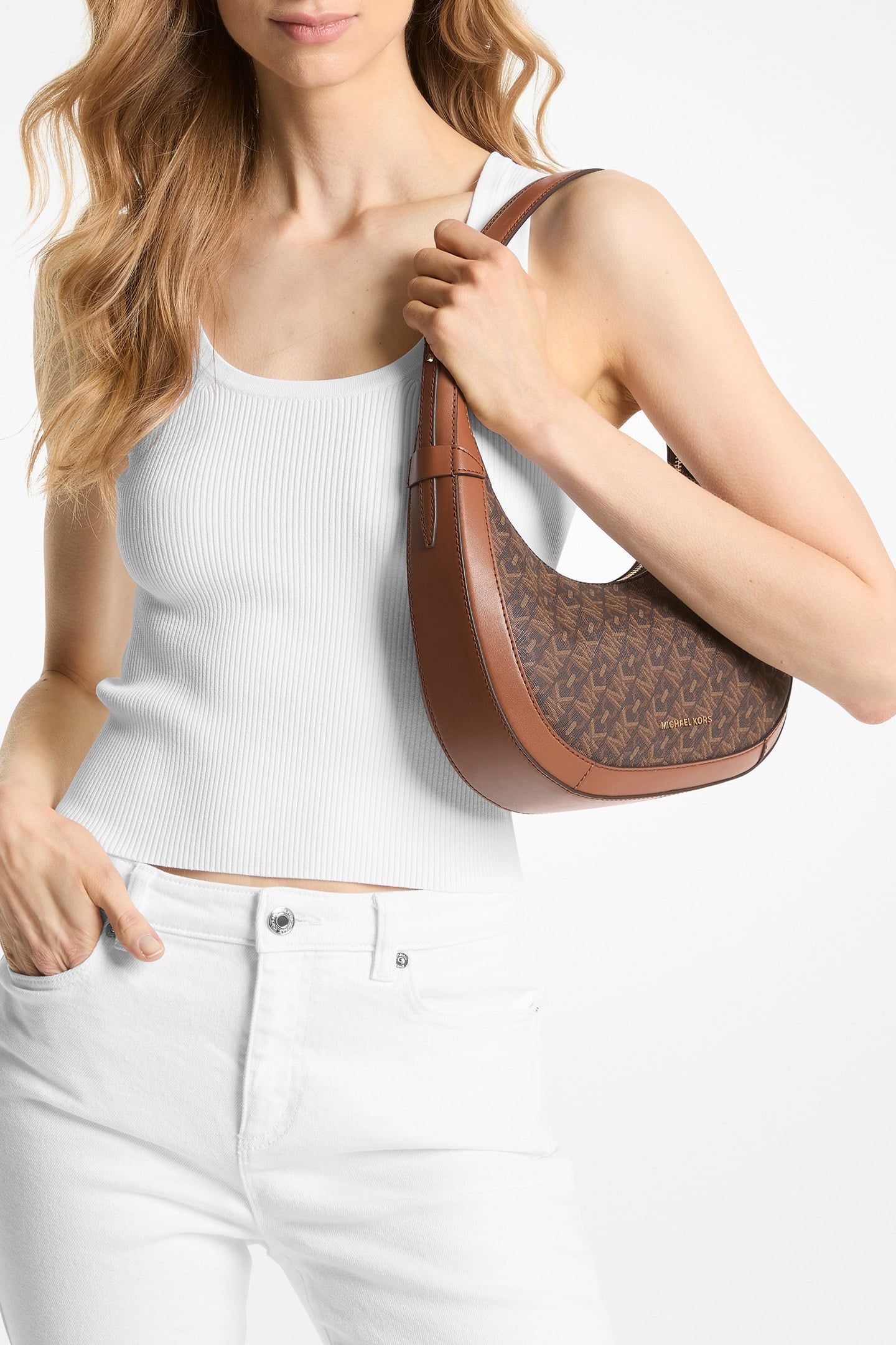CRESCENT SHOULDER BAG IN SIGNATURE BROWN LOGO PRINT 2