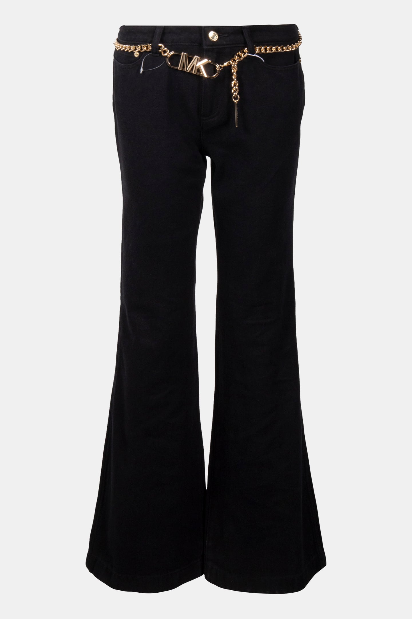FLARED DENIM JEANS WITH CHAIN BELT IN BLACK 4