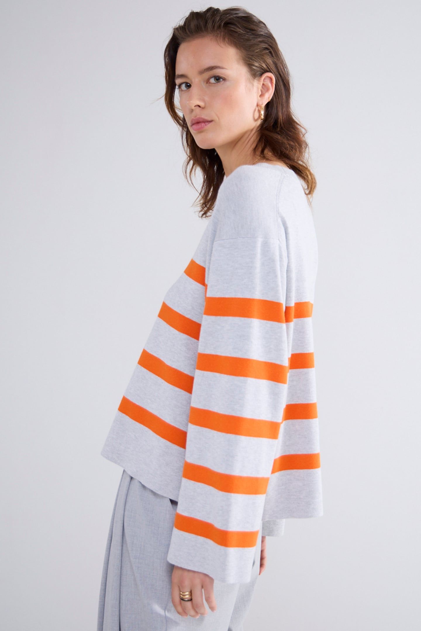STRIPED SWEATER SOFT VISCOSE POLYAMIDE KNIT GREYS 4