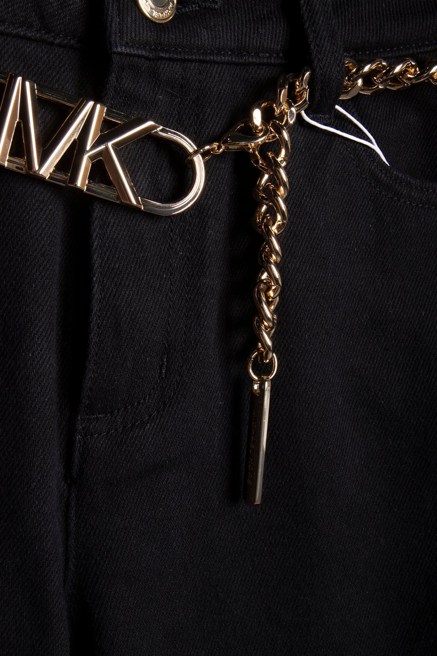 FLARED DENIM JEANS WITH CHAIN BELT IN BLACK 5