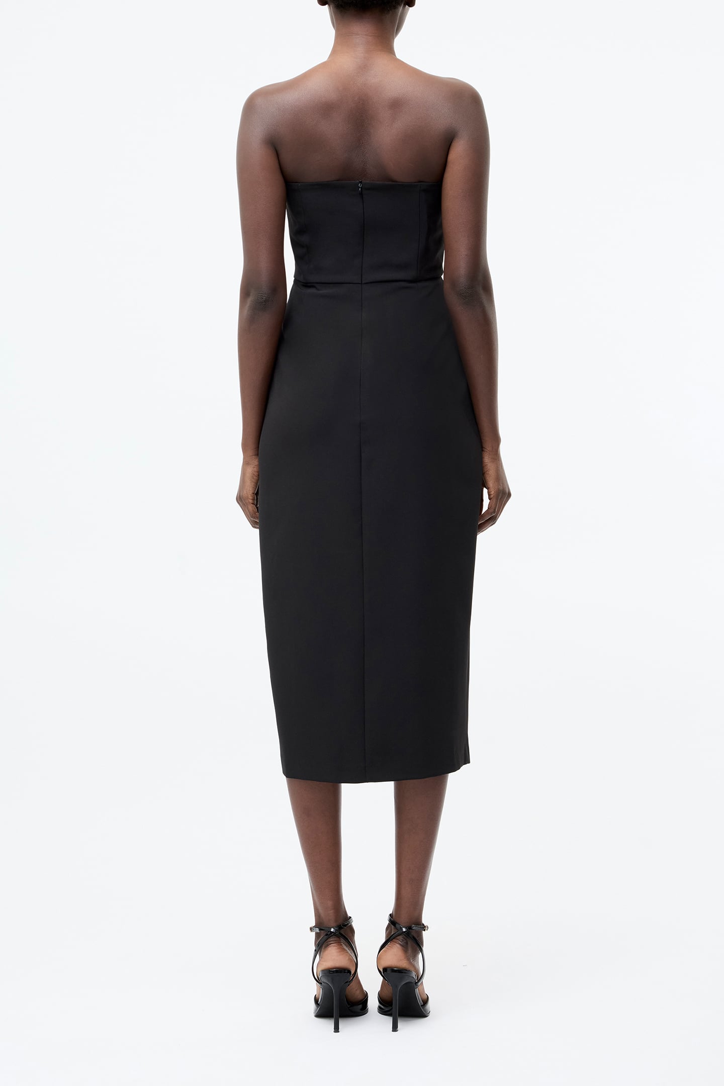 BANDEAU ORGANZA MIX FRILL MIDI DRESS BLACK 2