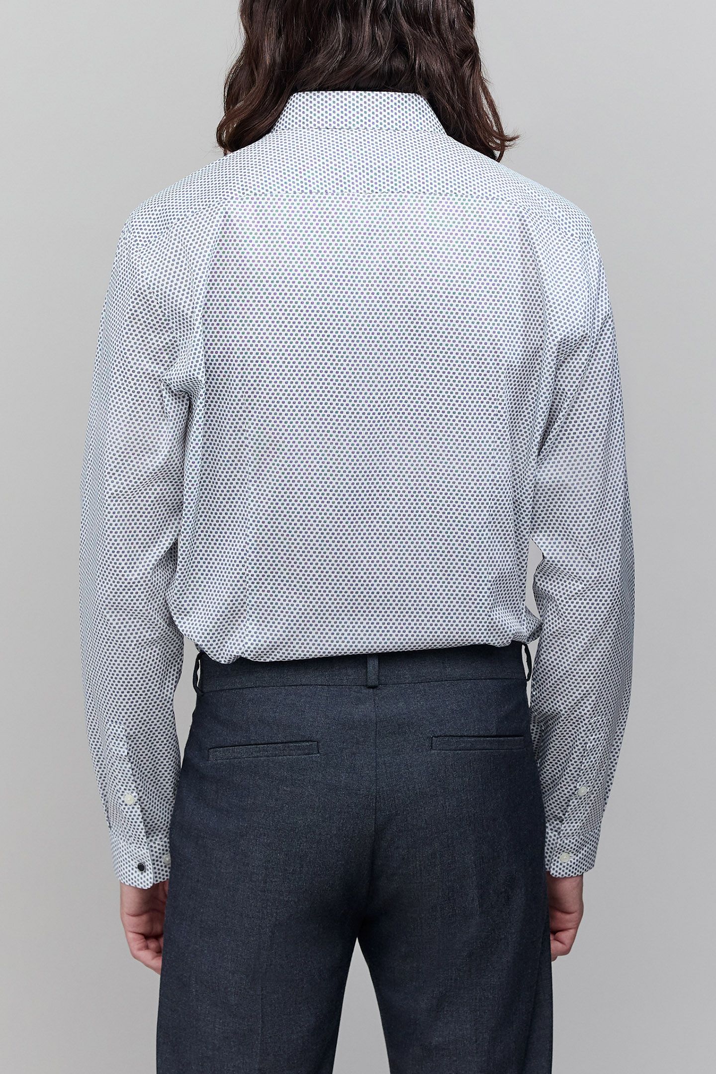OFF-WHITE SLIM SHIRT WITH NAVY POLKA DOT PRINT 2
