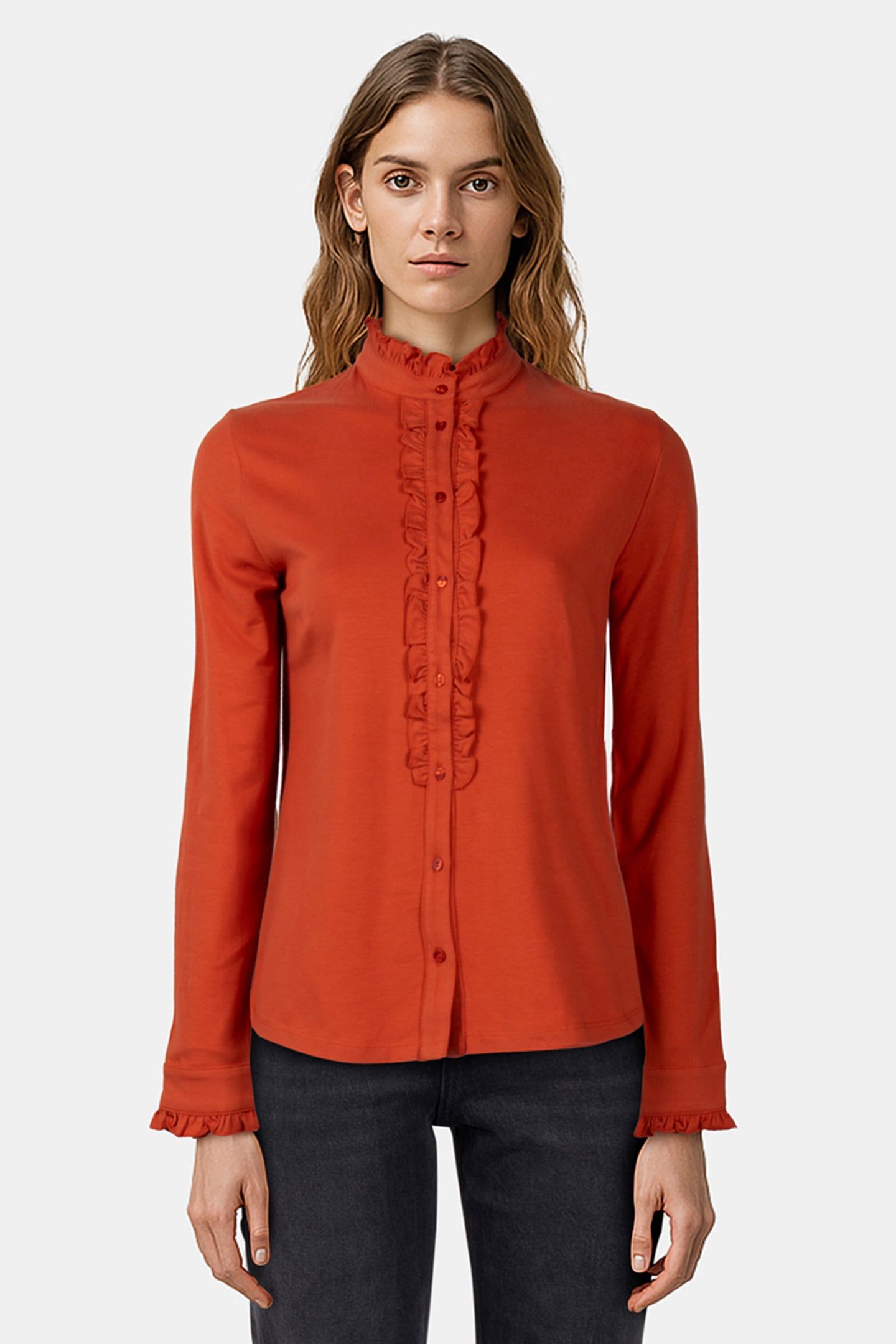 MOCK NECK SHIRT LS + FRILLS 1