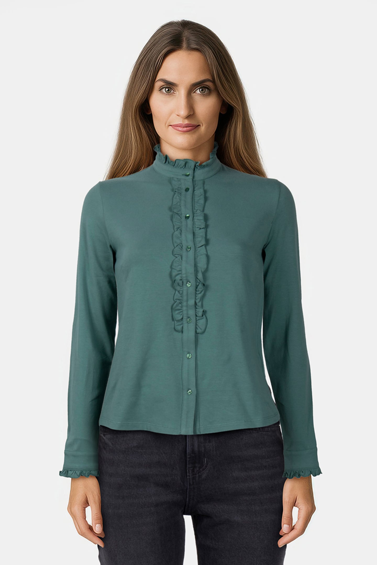 MOCK NECK SHIRT LS + FRILLS 1