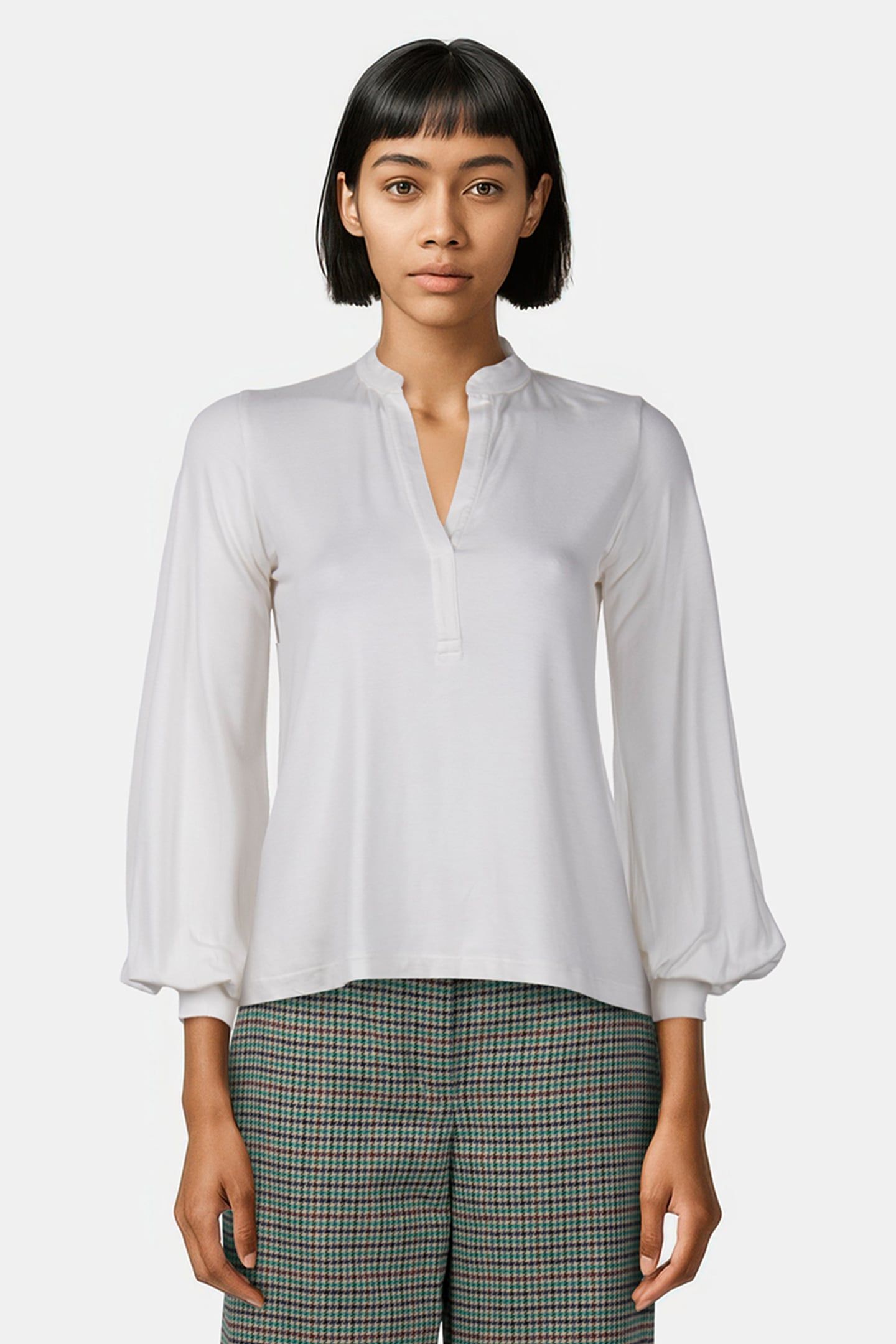 V-NECK T-SHIRT BALLOON SLEEVES IN OFF WHITE 1