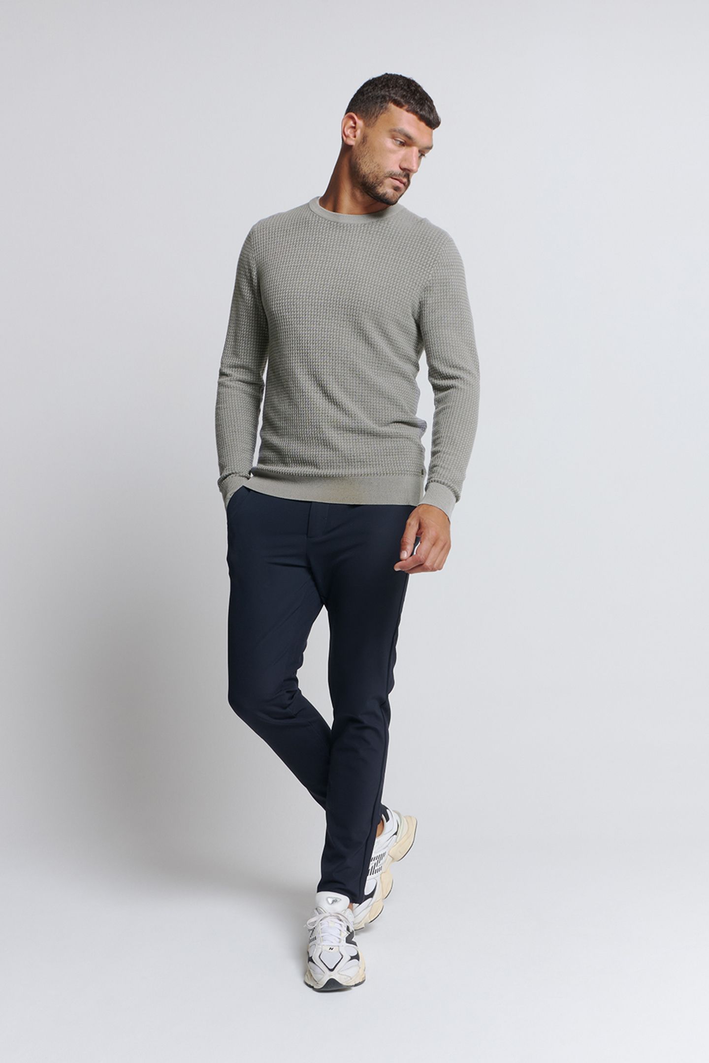 PULLOVER CREWNECK 2 COLOURED WAFFLE JACQUARD GREY 3