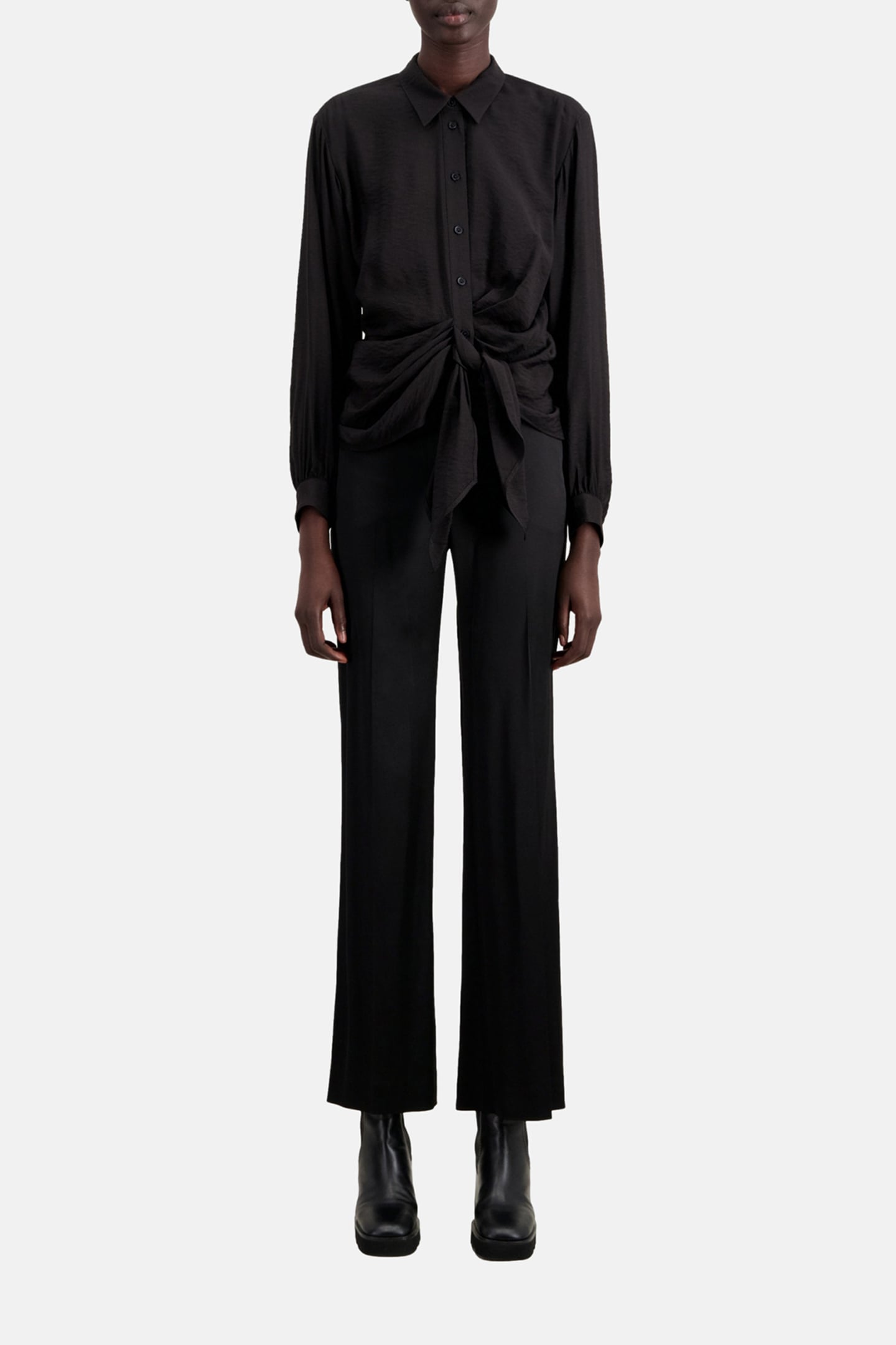LONG-SLEEVED DRAPED KNOTTED SHIRT BLACK 1