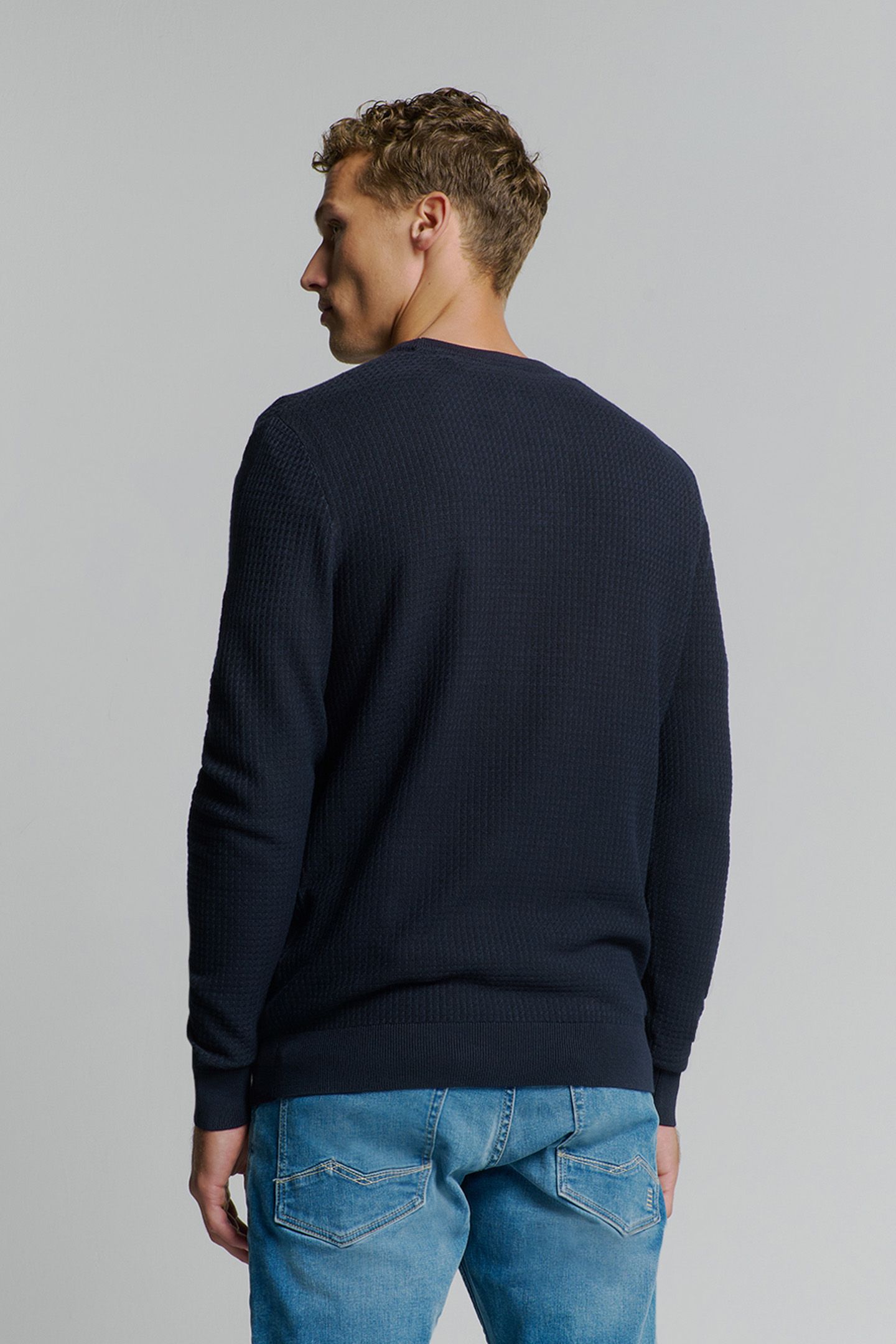 PULLOVER CREWNECK 2 COLOURED WAFFLE JACQUARD BLUEBERRY 2