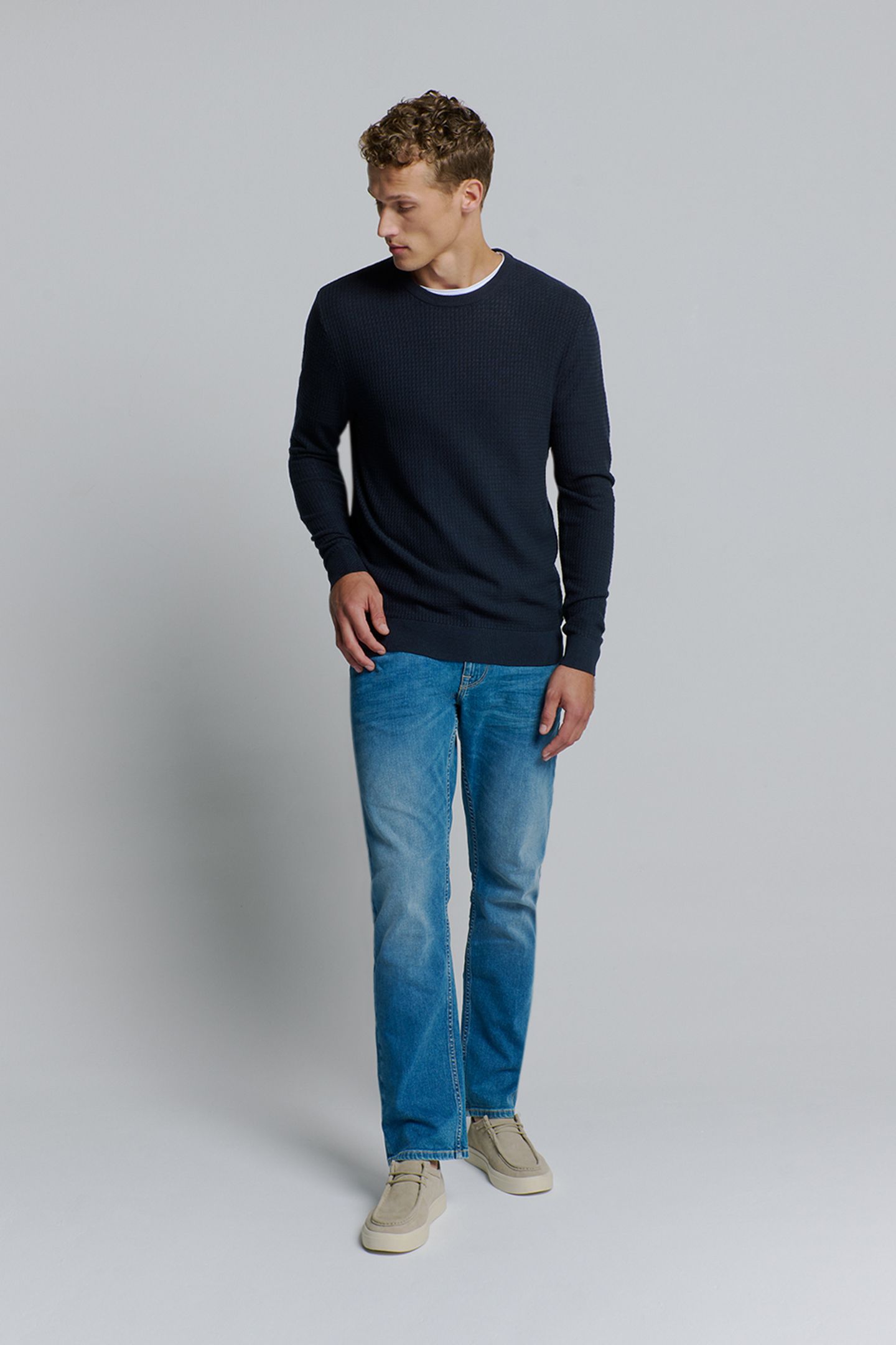PULLOVER CREWNECK 2 COLOURED WAFFLE JACQUARD BLUEBERRY 3