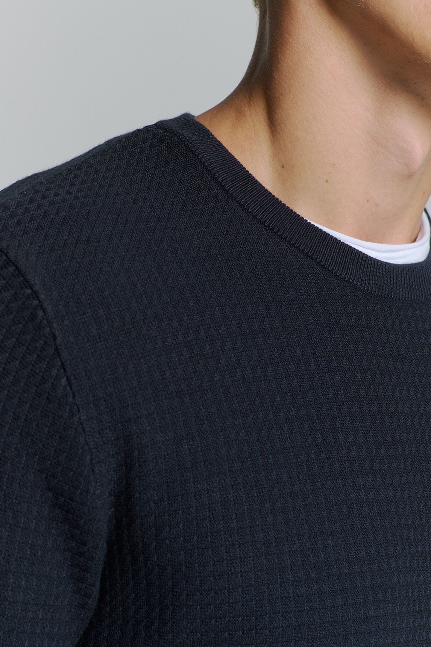 PULLOVER CREWNECK 2 COLOURED WAFFLE JACQUARD BLUEBERRY 7