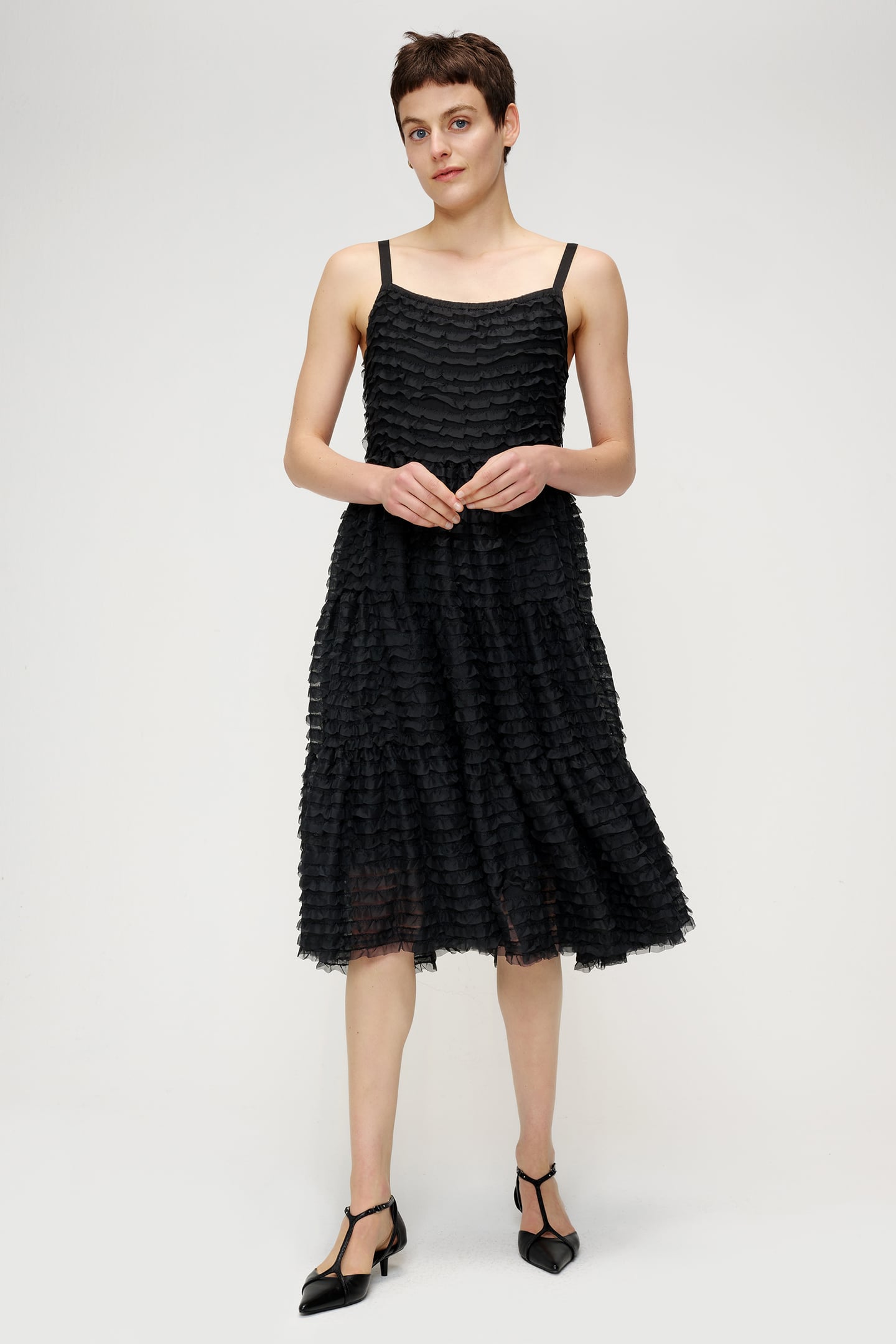 CHIFFON RUFFLE DRESS BLACK 3