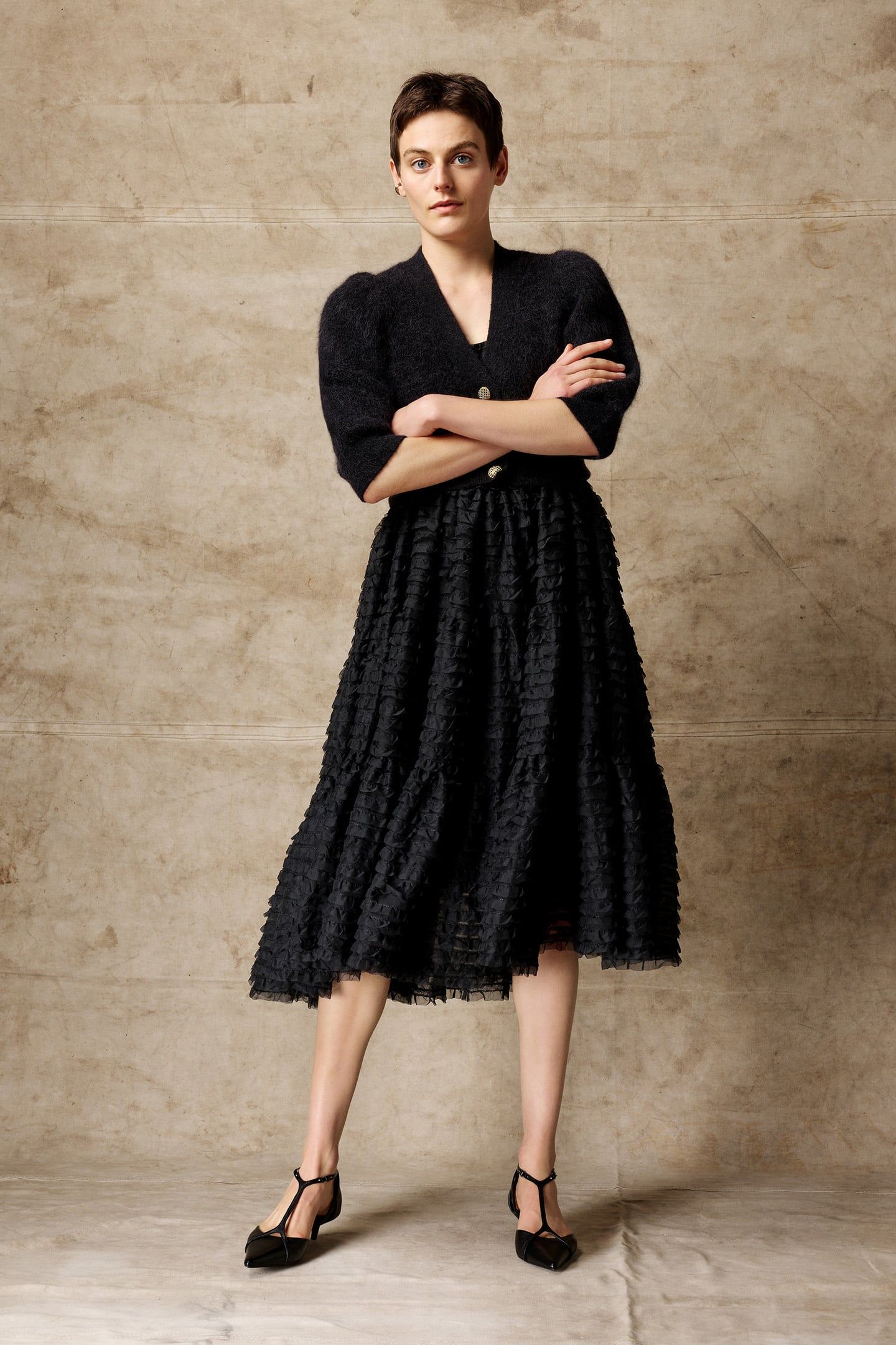 CHIFFON RUFFLE DRESS BLACK 5