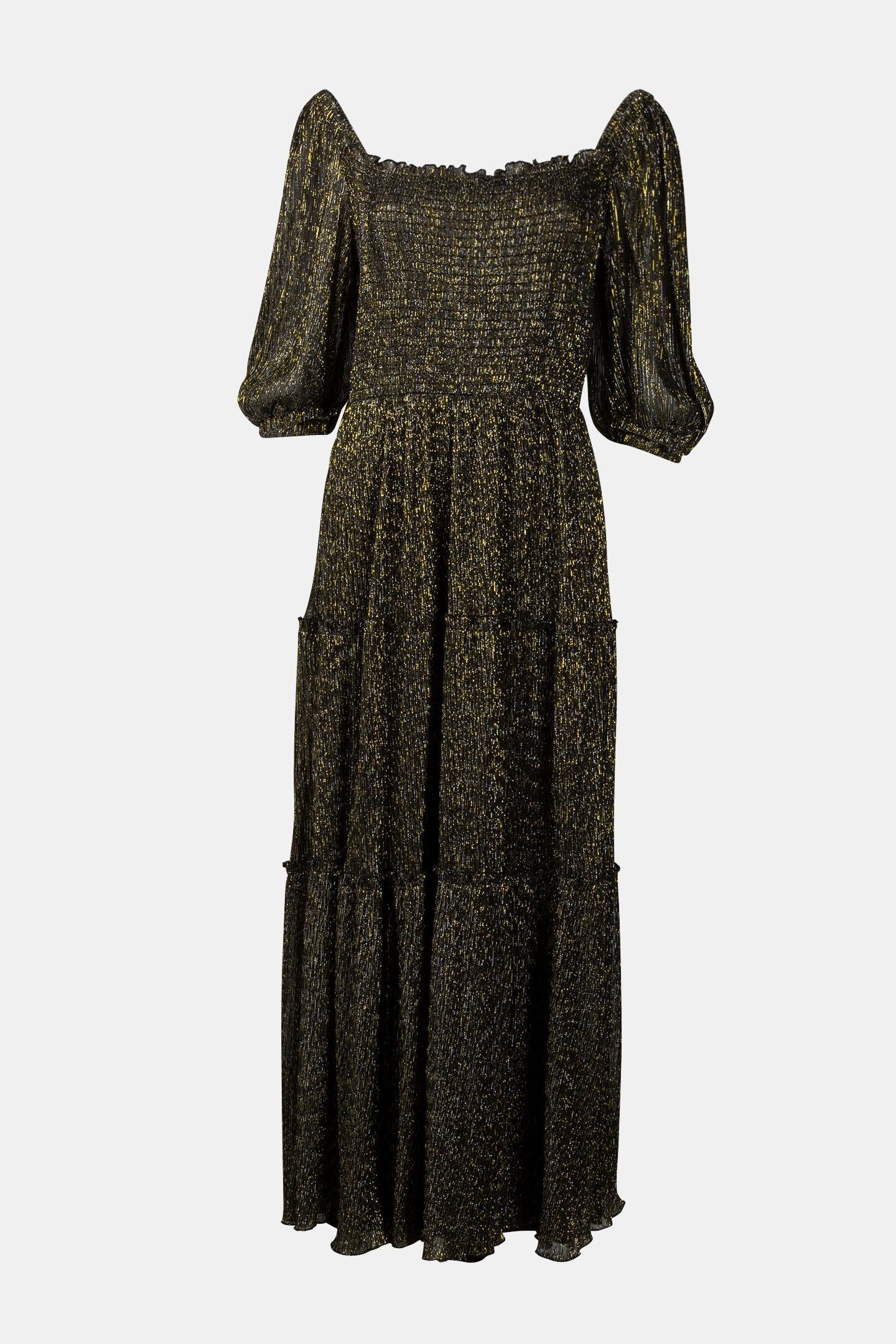 SHIMMER SPARKLE SMOCKED DRESS BLACK 3