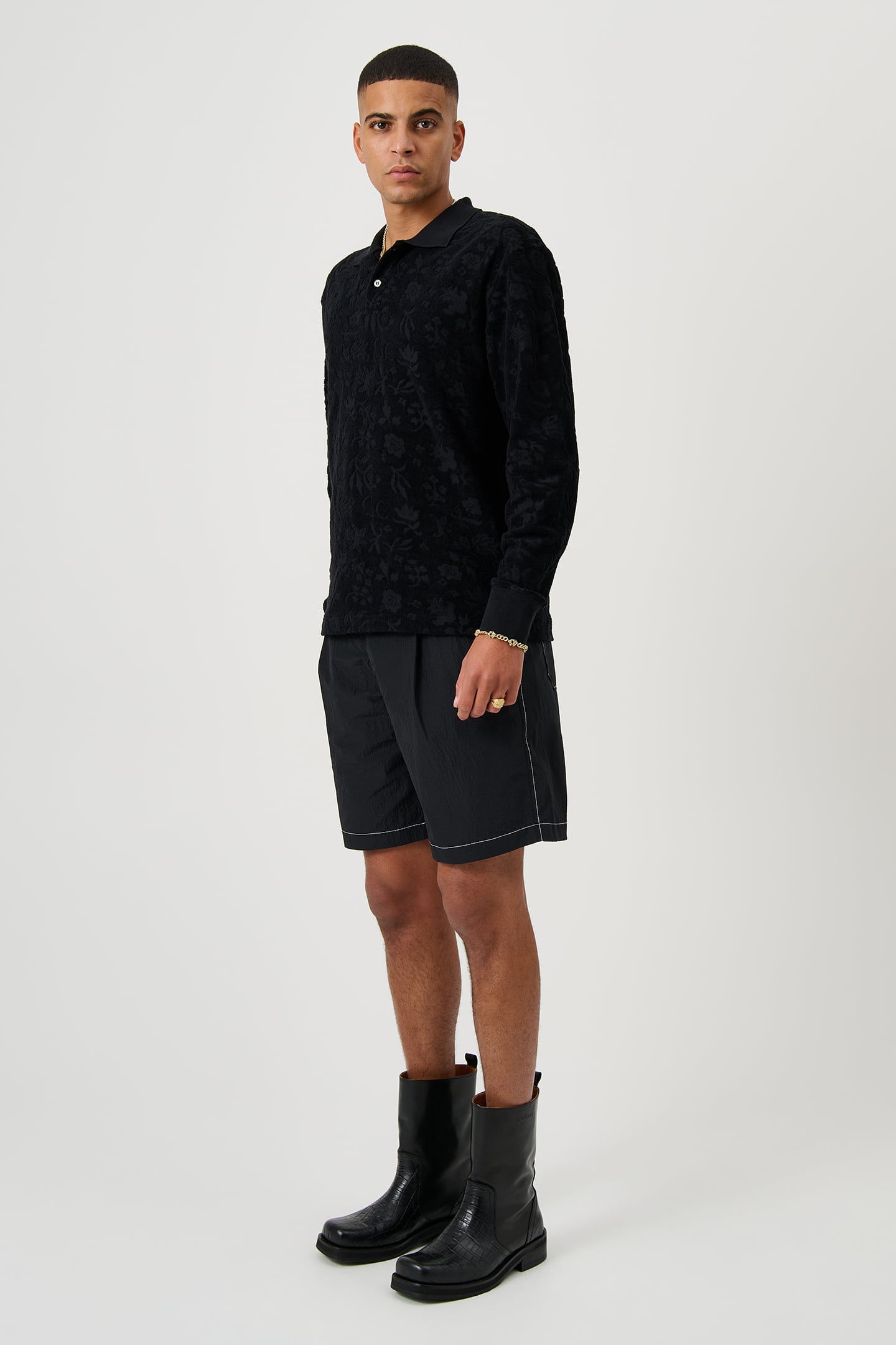 ROBERT PLUSH L/S POLO SHIRT BLACK 2
