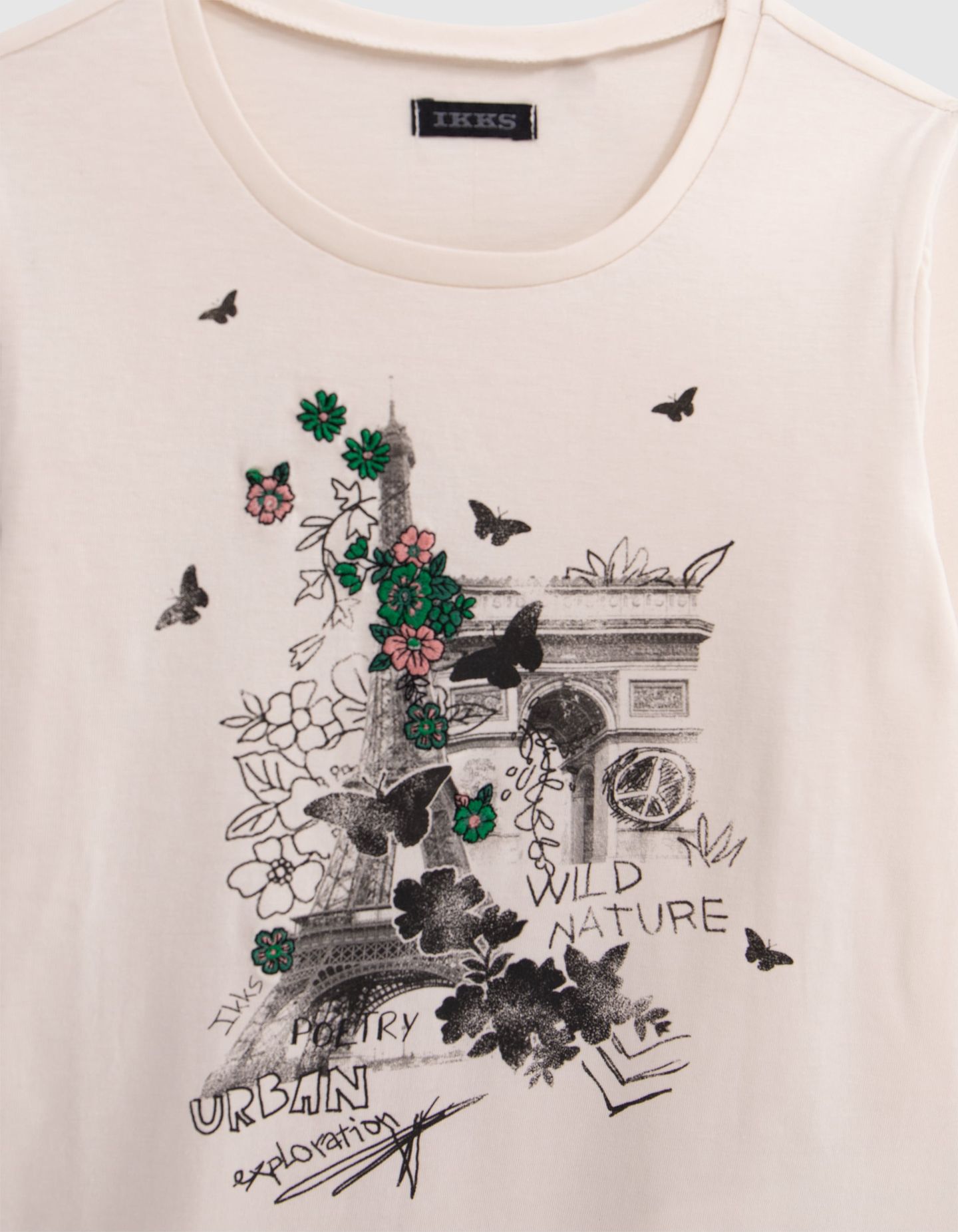 GIRLS' ECRU ORGANIC COTTON EMBROIDERED FLOWERS T-SHIRT 4
