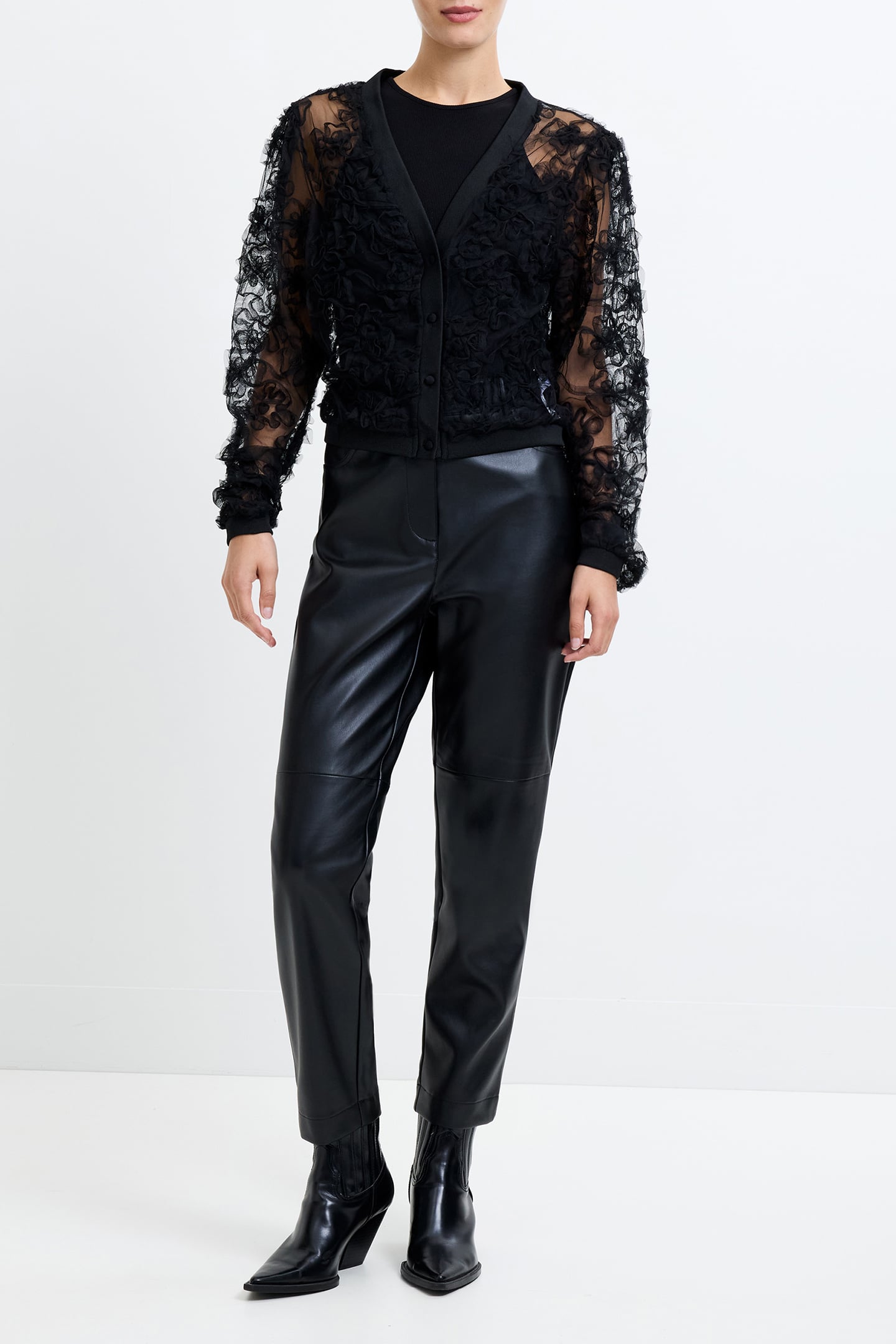APPLIQUE MESH CARDIGAN BLACK 3