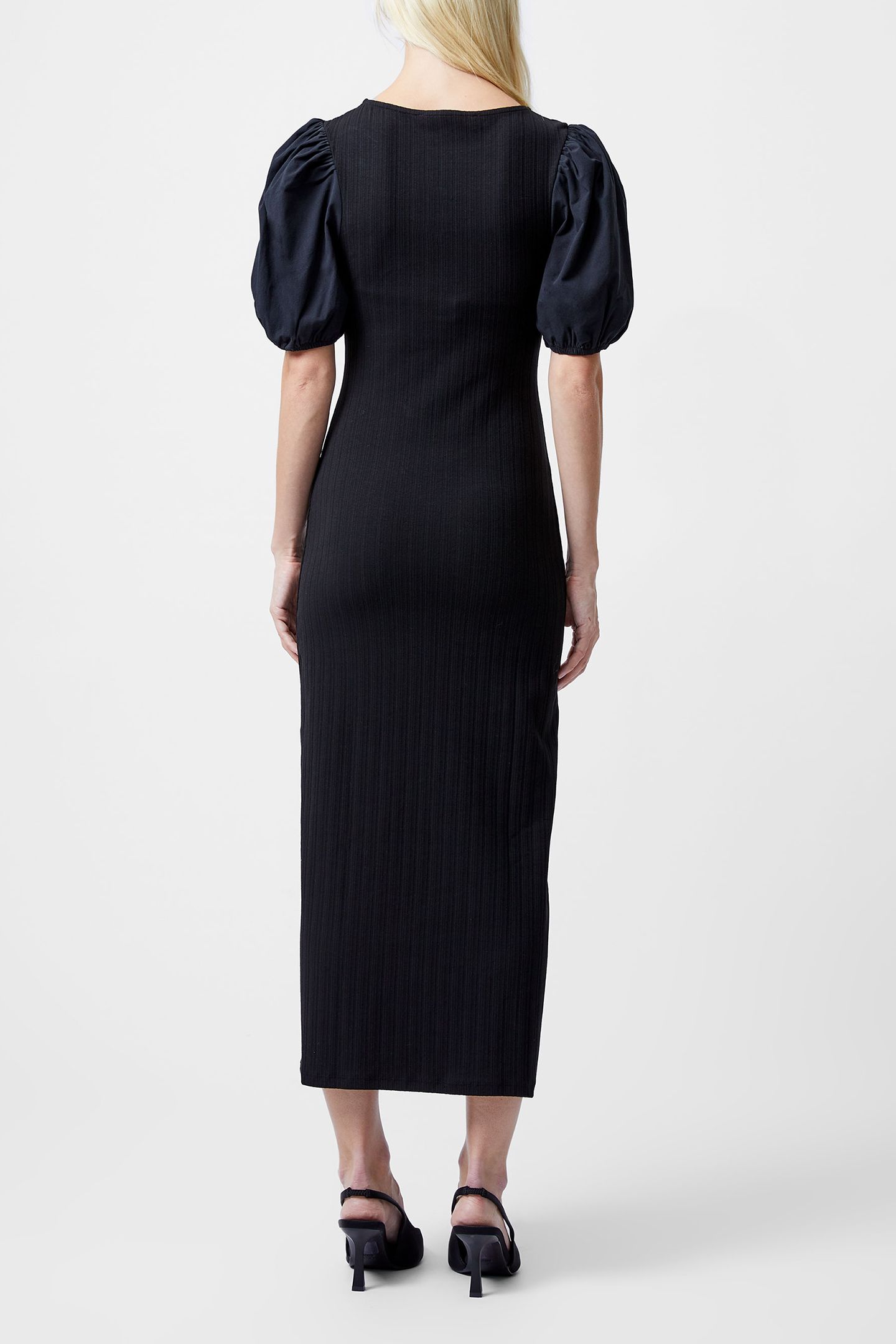 SASIA RIB PUFF SLV MIDI DRESSS BLACK 2