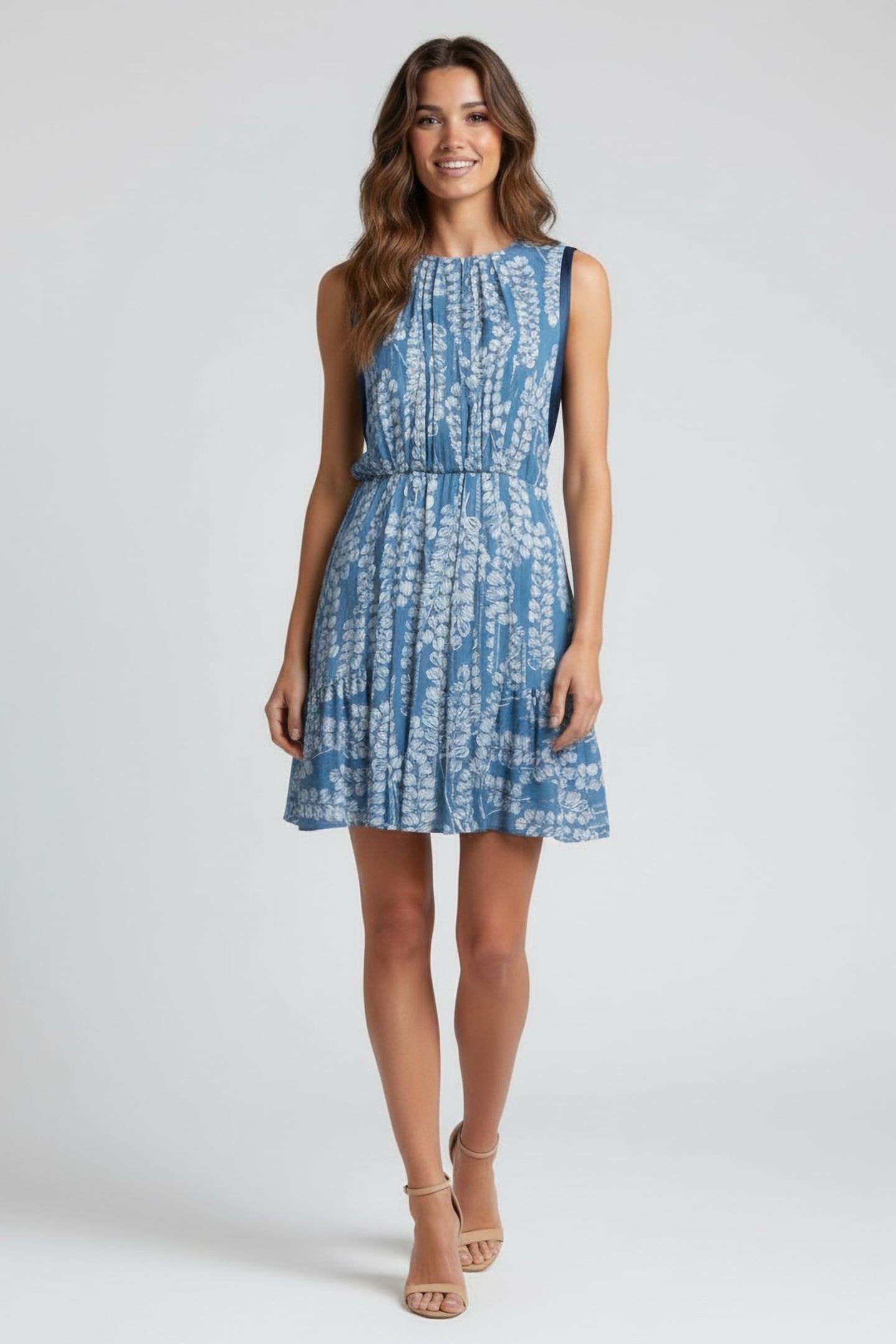 PRINTED FLIPPY MINI DRESS BLUE/WHITE 1