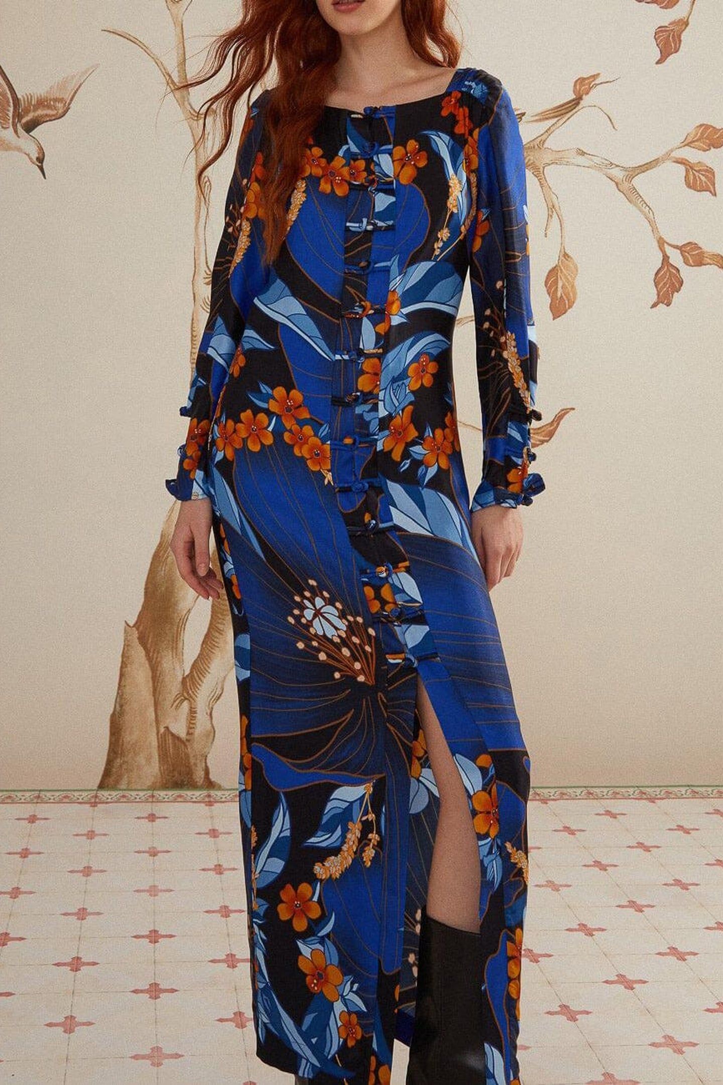 PIETRA FLORAL BLACK LONG SLEEVE MIDI DRESS 4