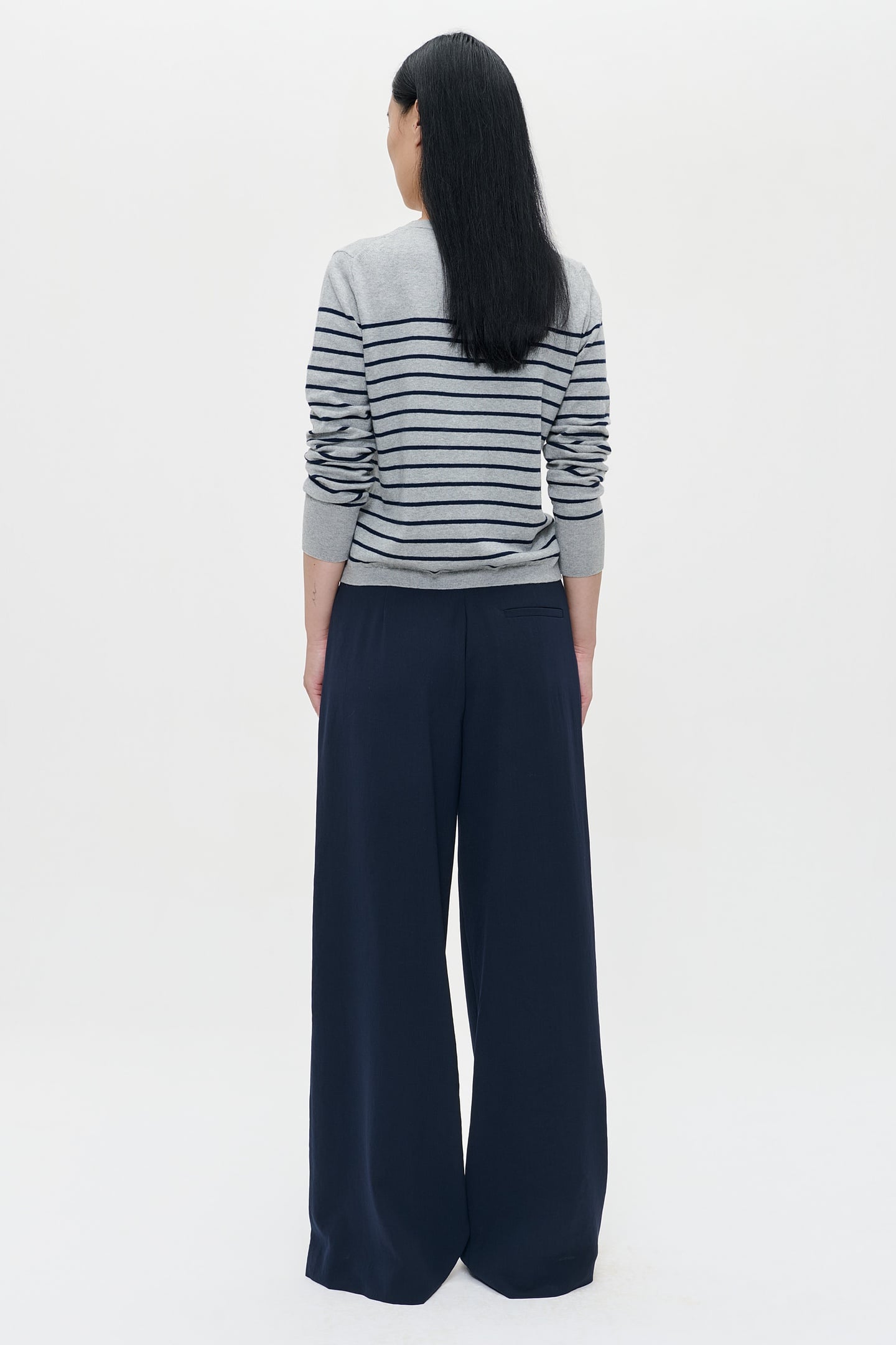 CASHMERE CARDIGAN GREY/MIDNIGHT STRIPE 4