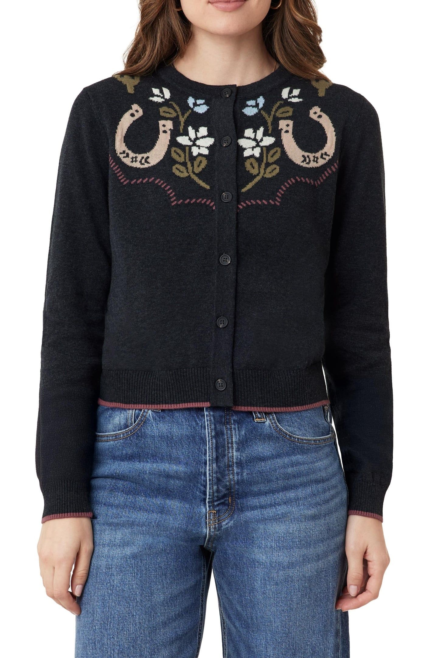 CREW NECK CARDIGAN CHARCOAL GREY HEATHER 2