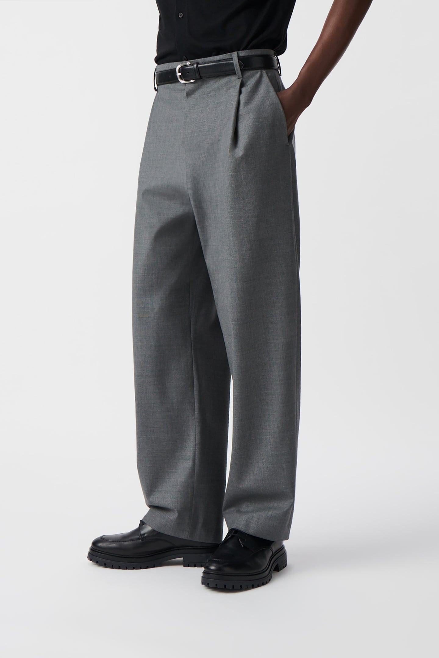 FAUX-PLAIN GREY WIDE-LEG SUIT PANTS 4