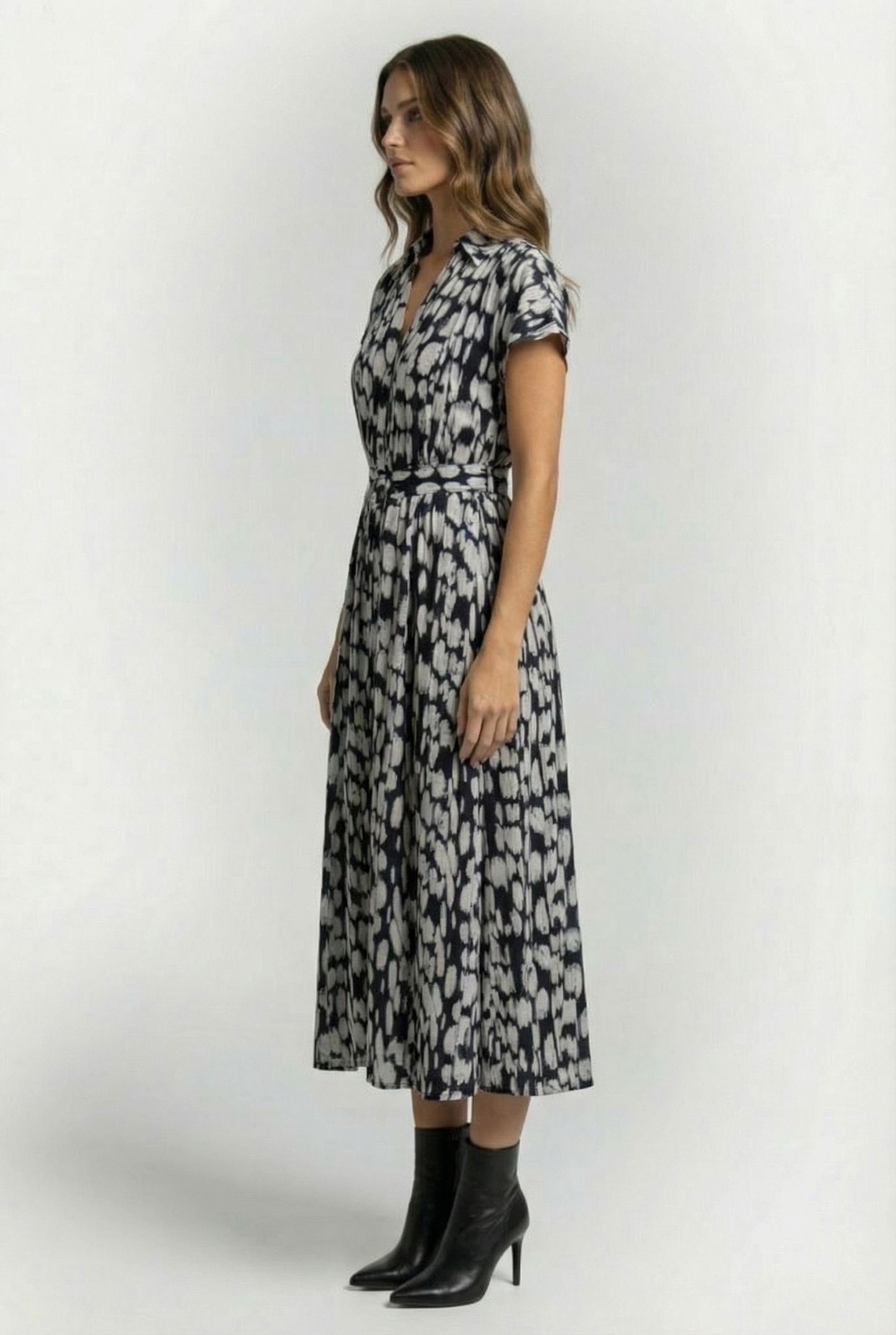 ISLANNA CREPE SS MIDI DRESS MARINE/WHITE 3