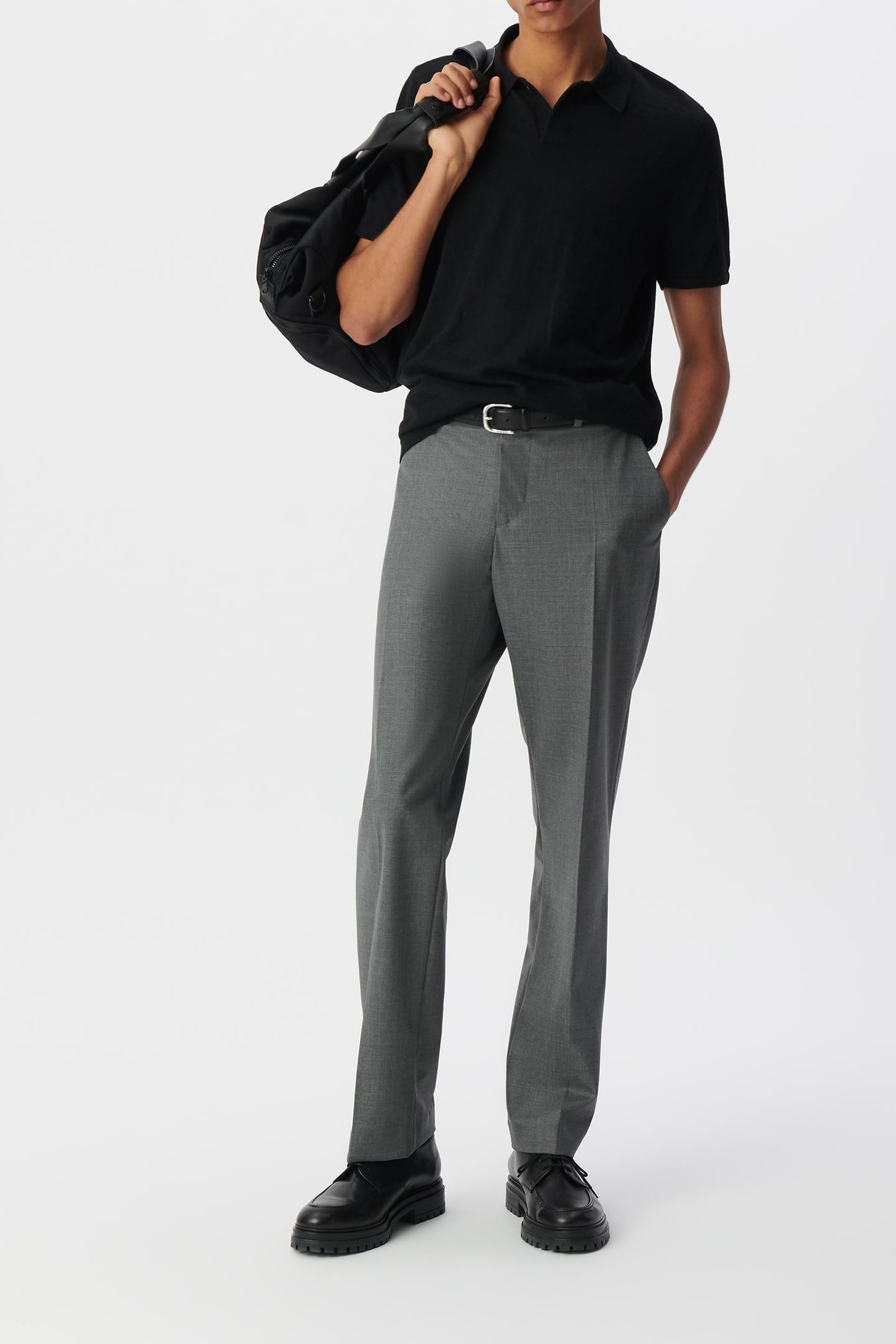 BLACK SLUB KNIT POLO SHIRT 1