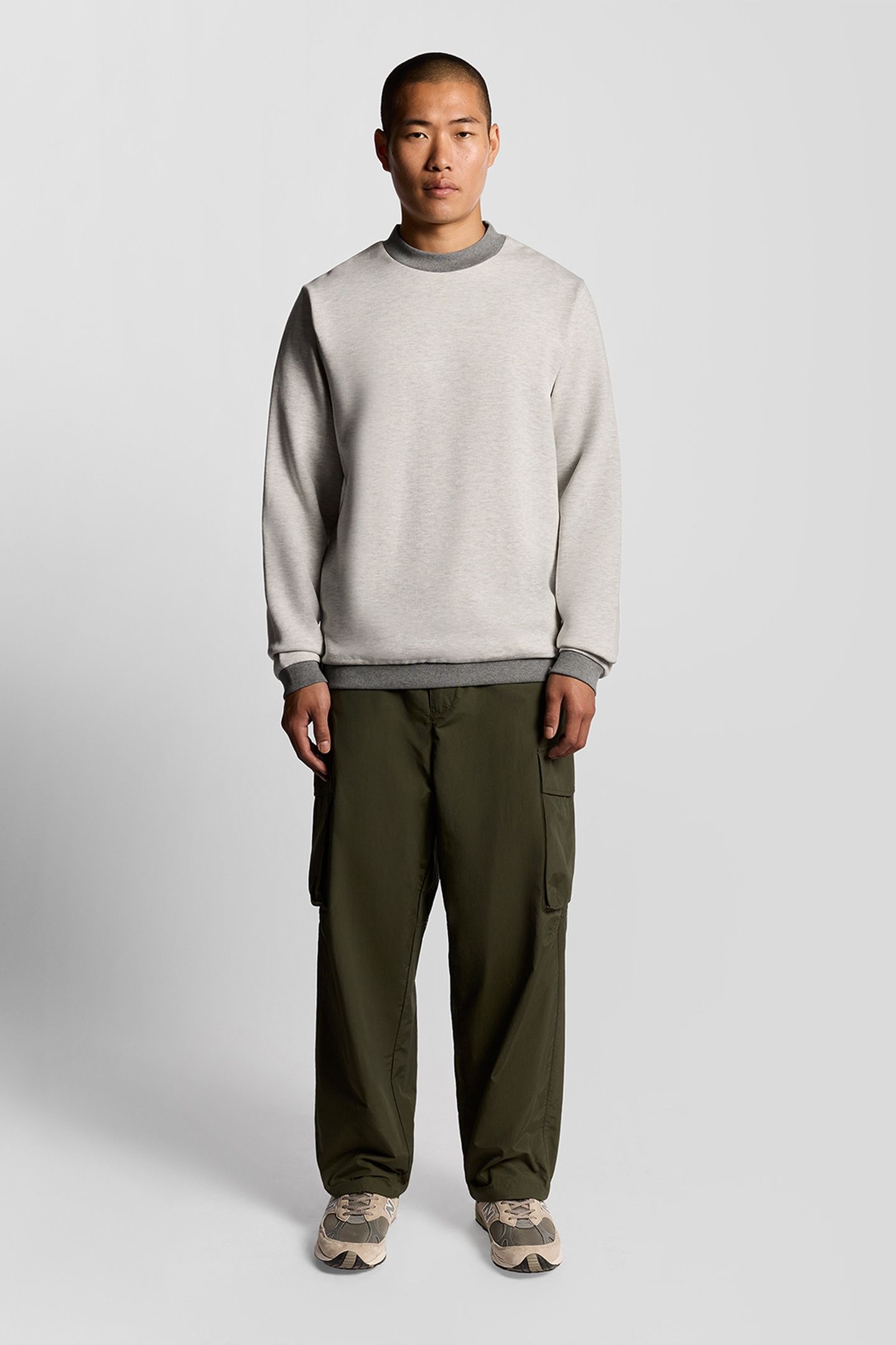 HALF RAGLAN CREW NECK SWEATSHIRT LIGHT GREY MARL 2
