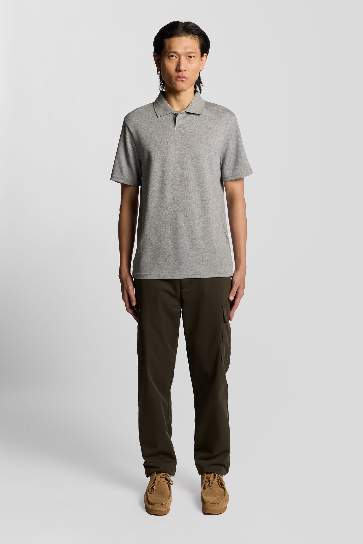 CHEST LOGO INTERLOCK POLO SHIRT MID GREY MARL 2