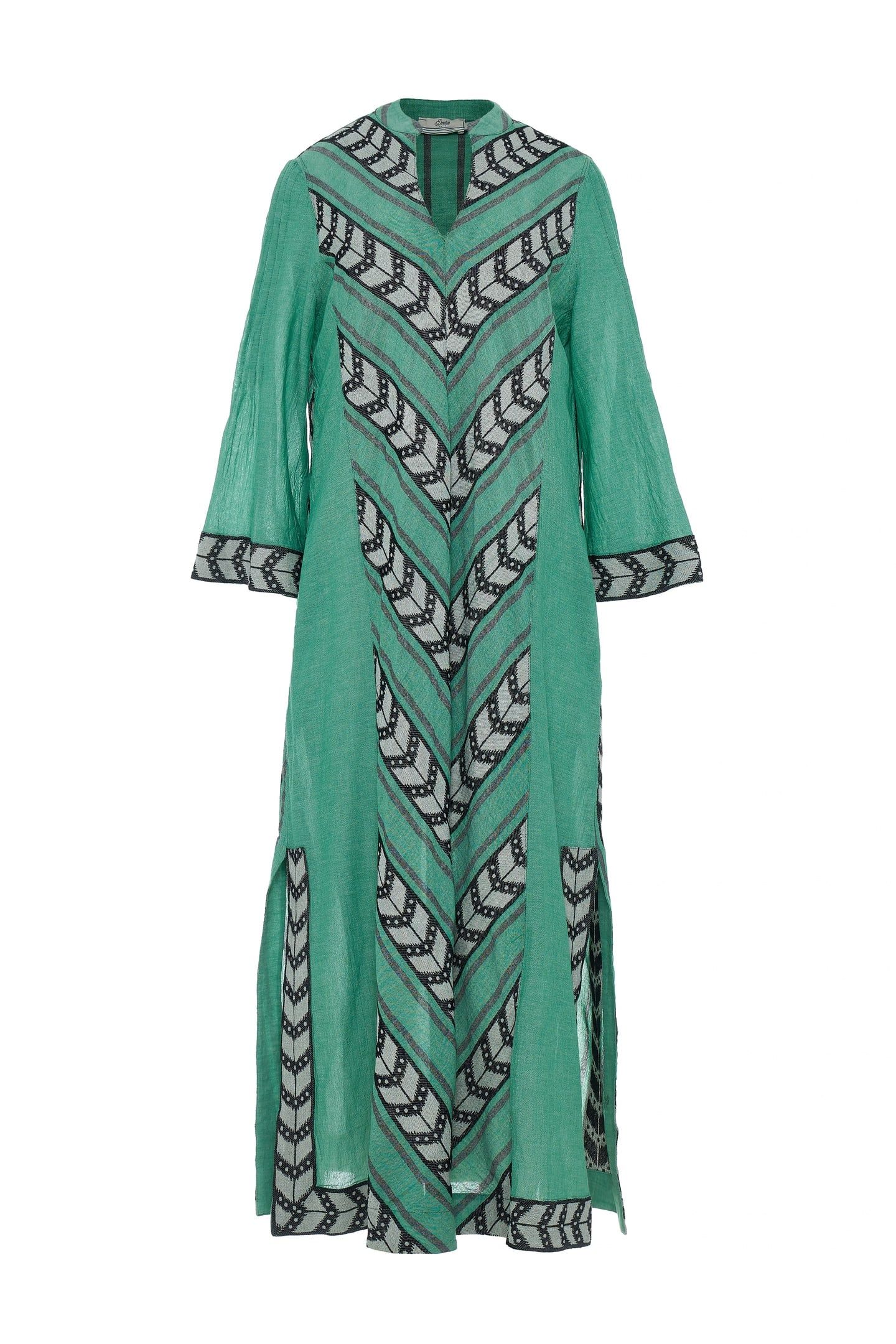 NEW LONG DRESS JACQUARD GREEN BLACK 3